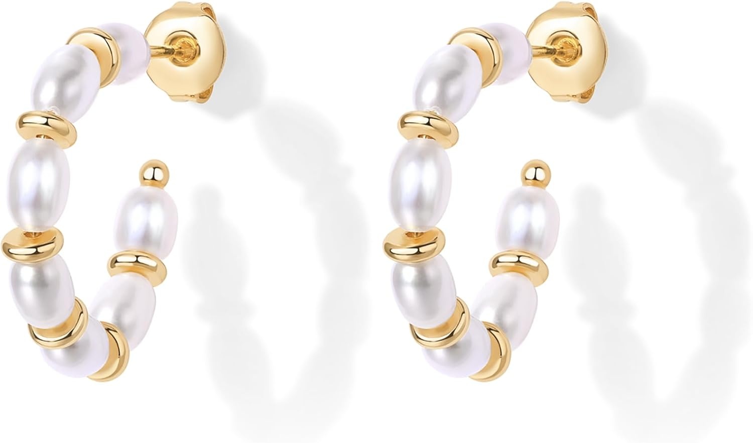 image:imagePAVOI 14K GoldPlated Classic Pearl Hoop Earrings for Women Freshwater Pearl Earring PairPearls Gold Discs