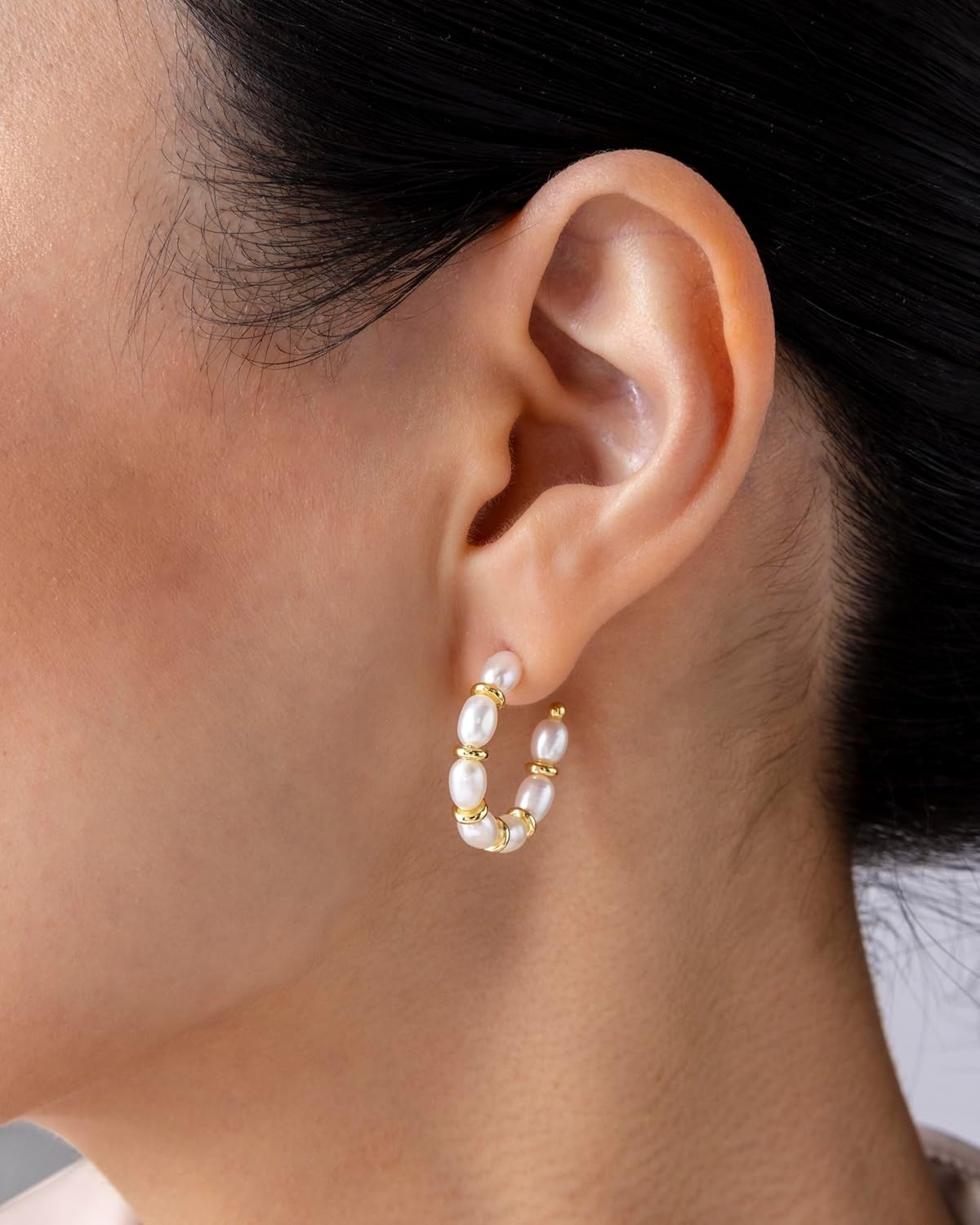 image:imagePAVOI 14K GoldPlated Classic Pearl Hoop Earrings for Women Freshwater Pearl Earring PairPearls Gold Discs