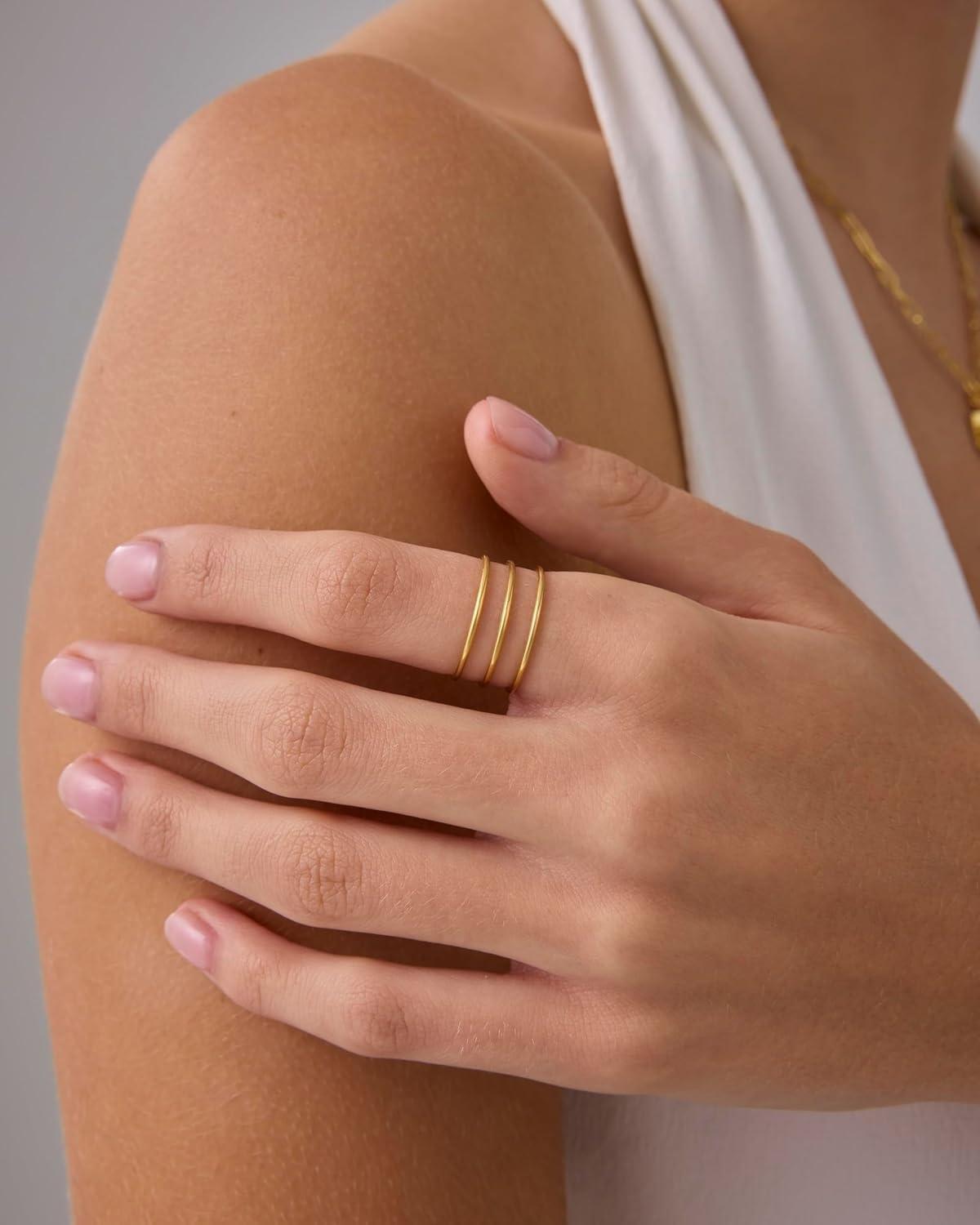 image:imagePAVOI 14K Yellow Gold Plated 4 Ring Set for Women Stackable Thin Rings Set Size 7