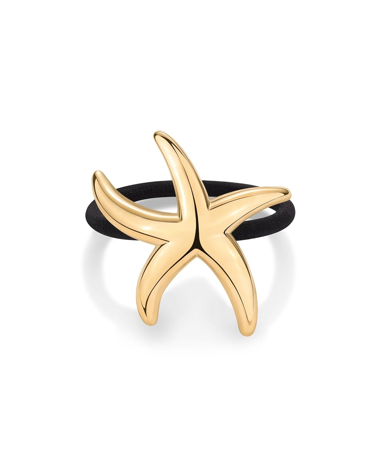 image:imagePAVOI 14K Yellow Gold Plated Dome Waterproof Chunky Metal Hair Band Ponytail Holders for Women Stainless Steel Statement Cuff Fashion Accessories Stretchy Gold Hair TiesStarfish Yellow Gold