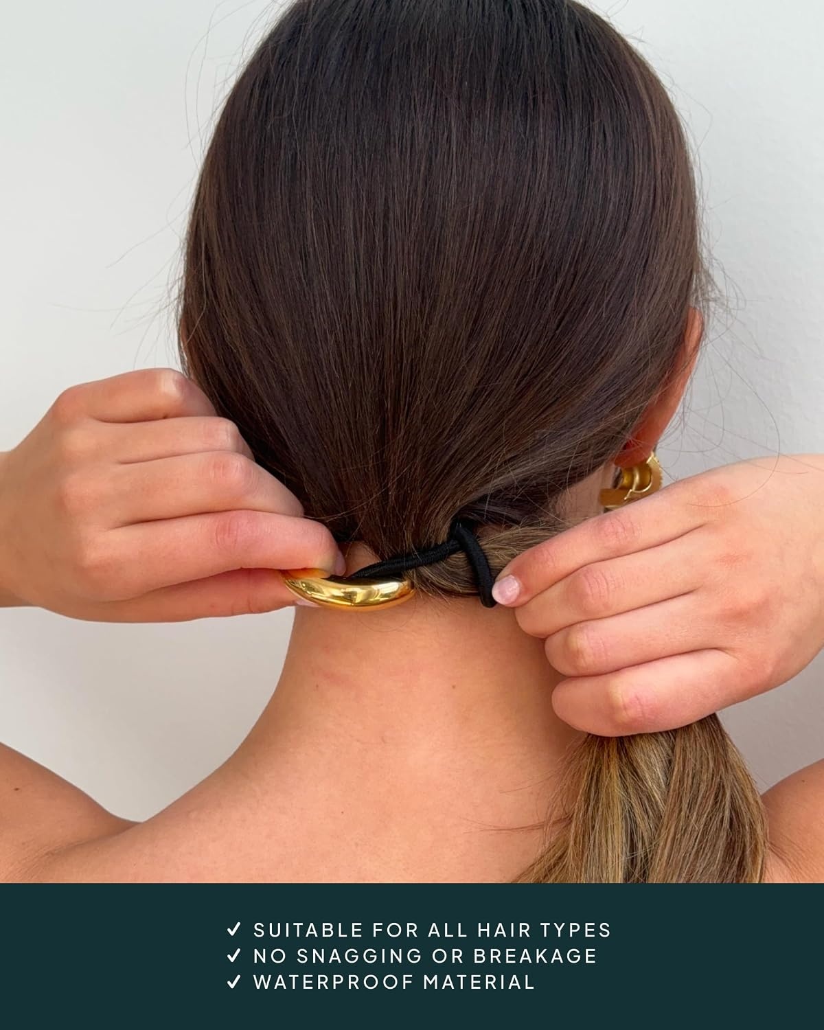image:imagePAVOI 14K Yellow Gold Plated Dome Waterproof Chunky Metal Hair Band Ponytail Holders for Women Stainless Steel Statement Cuff Fashion Accessories Stretchy Gold Hair TiesChunky Yellow Gold