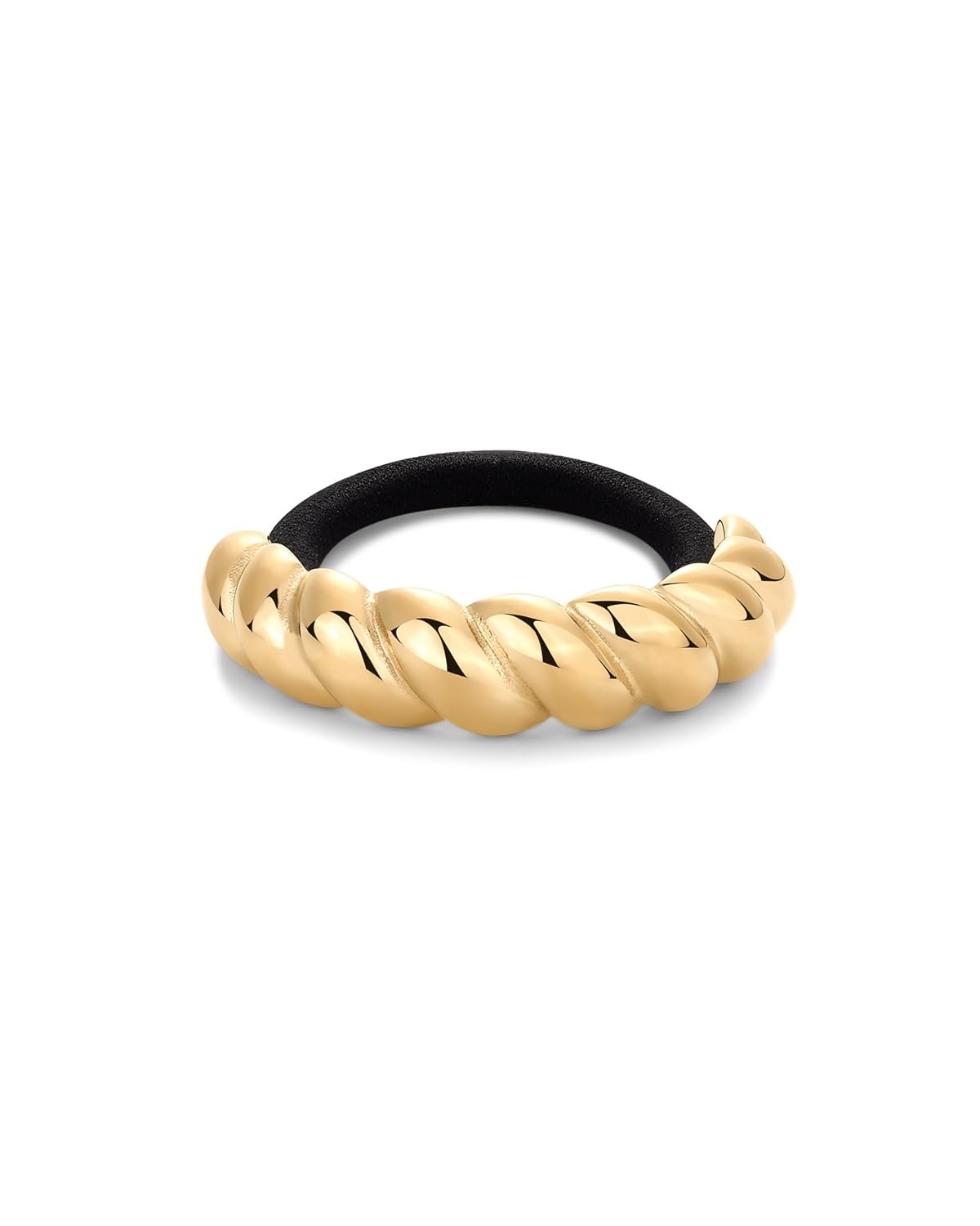 image:imagePAVOI 14K Yellow Gold Plated Dome Waterproof Chunky Metal Hair Band Ponytail Holders for Women Stainless Steel Statement Cuff Fashion Accessories Stretchy Gold Hair TiesTwisted Yellow Gold