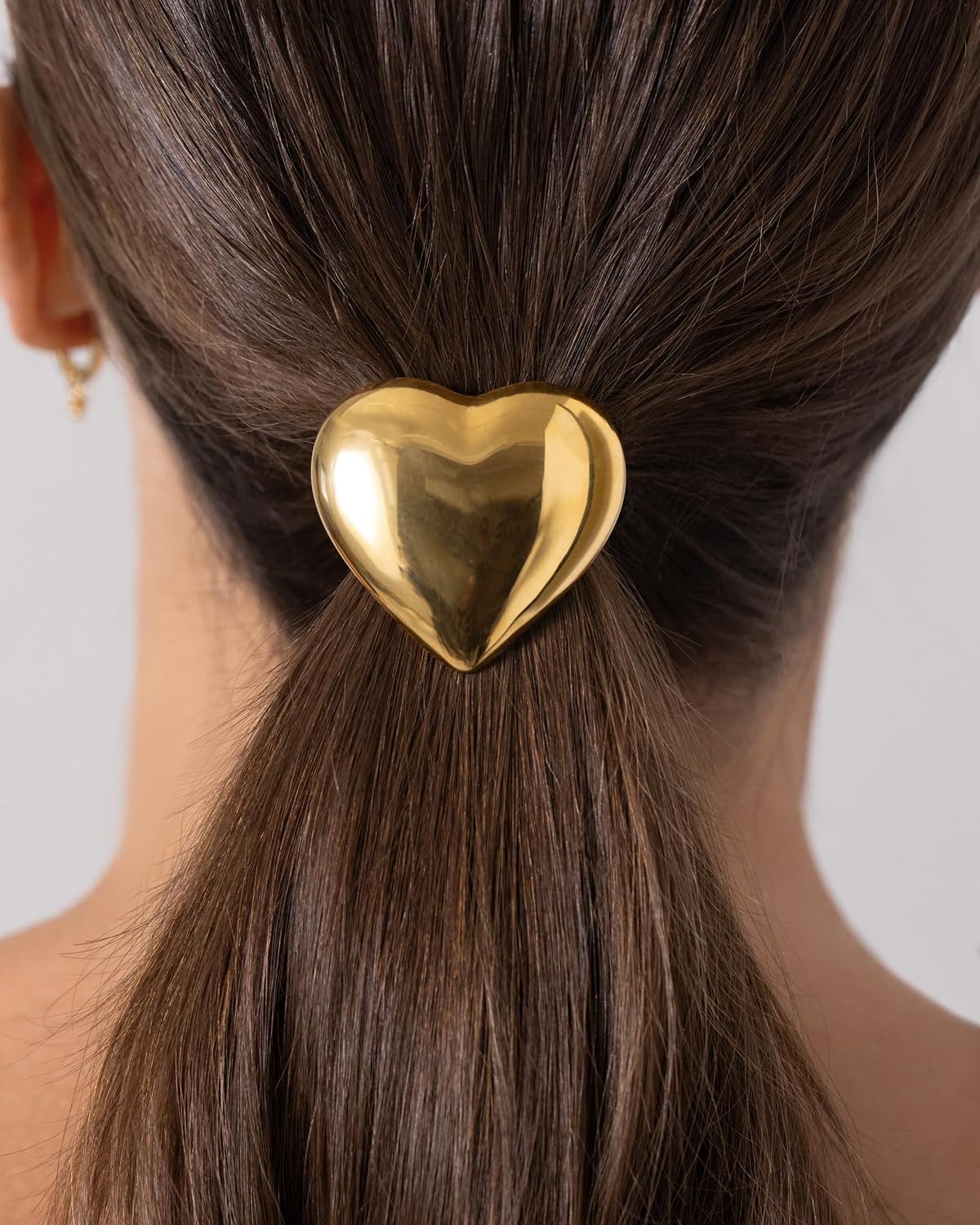 image:imagePAVOI 14K Yellow Gold Plated Dome Waterproof Chunky Metal Hair Band Ponytail Holders for Women Stainless Steel Statement Cuff Fashion Accessories Stretchy Gold Hair TiesHeart Yellow Gold