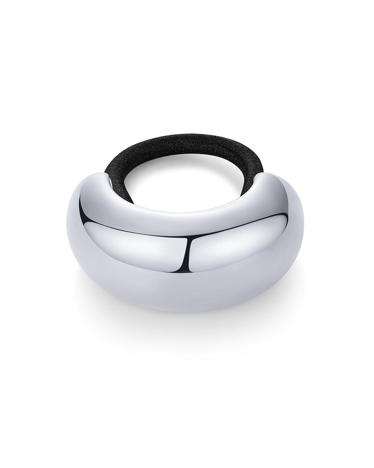image:imagePAVOI 14K Yellow Gold Plated Dome Waterproof Chunky Metal Hair Band Ponytail Holders for Women Stainless Steel Statement Cuff Fashion Accessories Stretchy Gold Hair TiesDome White Gold