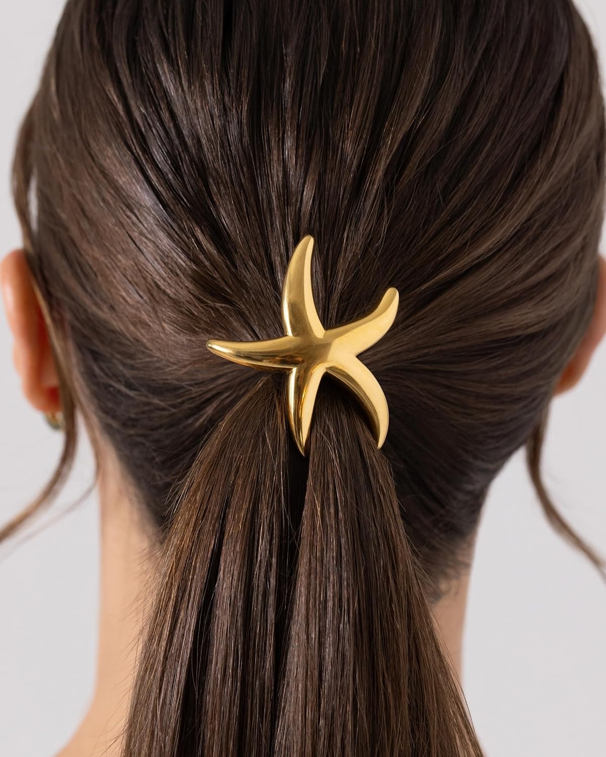 image:imagePAVOI 14K Yellow Gold Plated Dome Waterproof Chunky Metal Hair Band Ponytail Holders for Women Stainless Steel Statement Cuff Fashion Accessories Stretchy Gold Hair TiesStarfish White Gold