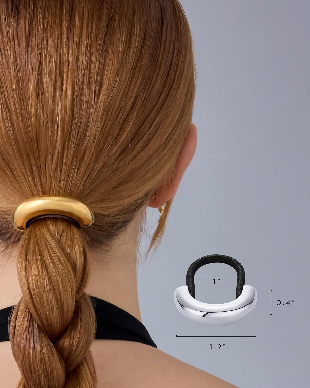 image:imagePAVOI 14K Yellow Gold Plated Dome Waterproof Chunky Metal Hair Band Ponytail Holders for Women Stainless Steel Statement Cuff Fashion Accessories Stretchy Gold Hair TiesArch White Gold