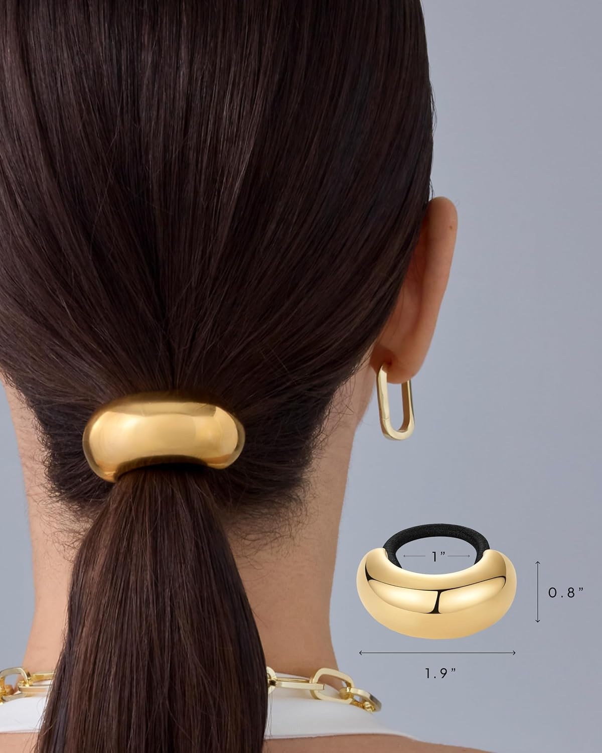 image:imagePAVOI 14K Yellow Gold Plated Dome Waterproof Chunky Metal Hair Band Ponytail Holders for Women Stainless Steel Statement Cuff Fashion Accessories Stretchy Gold Hair TiesDome Yellow Gold
