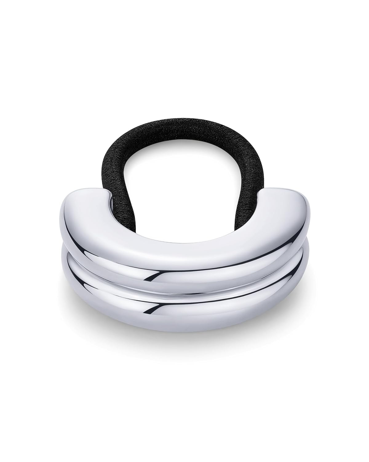 image:imagePAVOI 14K Yellow Gold Plated Dome Waterproof Chunky Metal Hair Band Ponytail Holders for Women Stainless Steel Statement Cuff Fashion Accessories Stretchy Gold Hair TiesDouble Arch White Gold