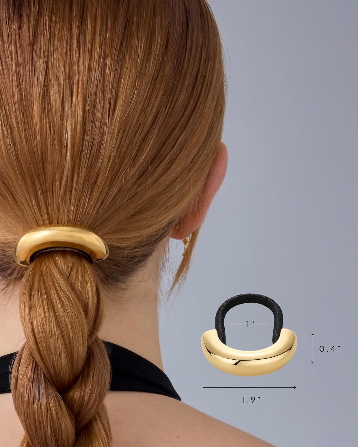 image:imagePAVOI 14K Yellow Gold Plated Dome Waterproof Chunky Metal Hair Band Ponytail Holders for Women Stainless Steel Statement Cuff Fashion Accessories Stretchy Gold Hair TiesArch Yellow Gold