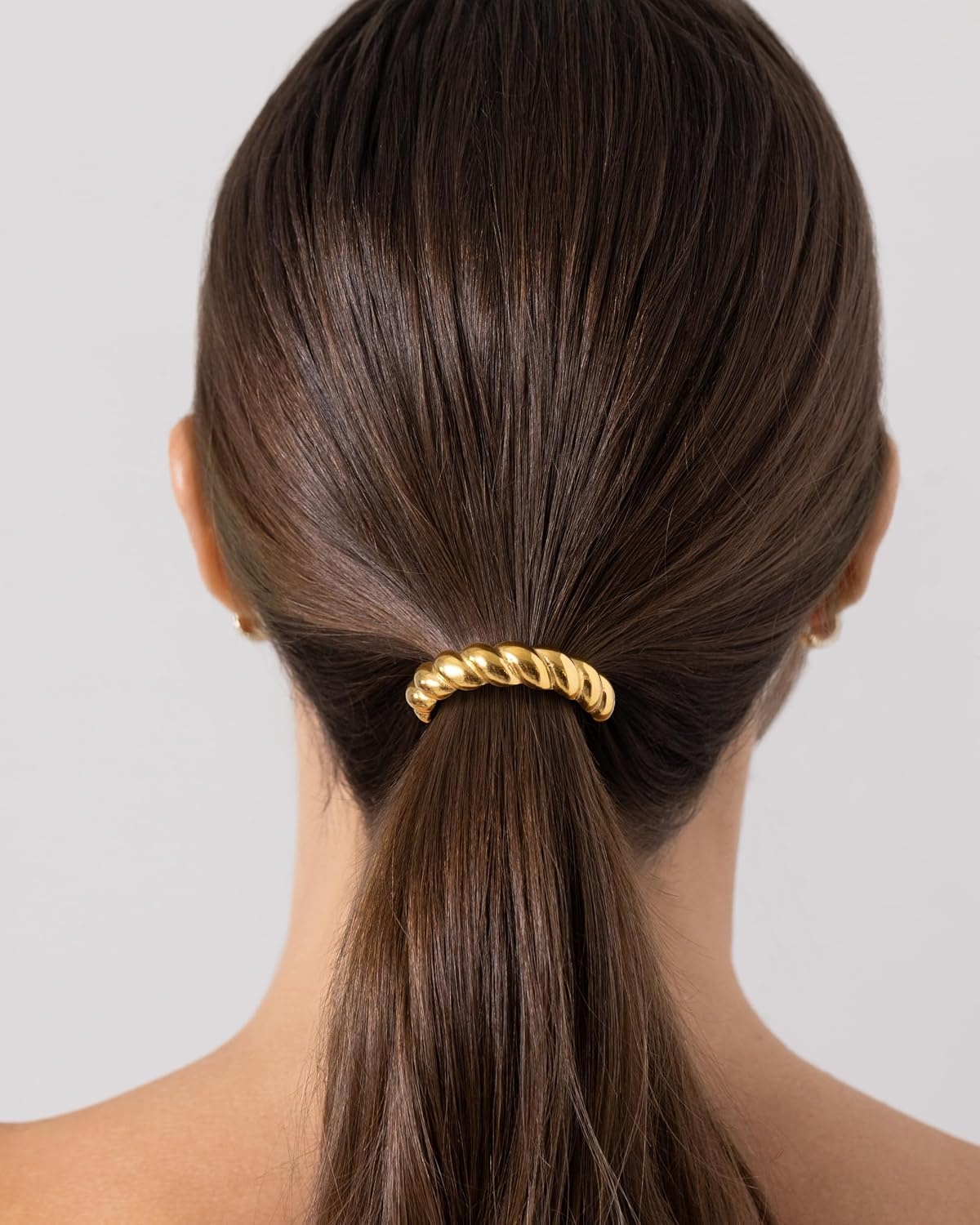 image:imagePAVOI 14K Yellow Gold Plated Dome Waterproof Chunky Metal Hair Band Ponytail Holders for Women Stainless Steel Statement Cuff Fashion Accessories Stretchy Gold Hair TiesTwisted White Gold