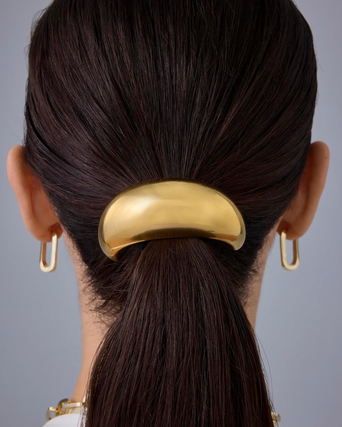 image:imagePAVOI 14K Yellow Gold Plated Dome Waterproof Chunky Metal Hair Band Ponytail Holders for Women Stainless Steel Statement Cuff Fashion Accessories Stretchy Gold Hair TiesChunky White Gold