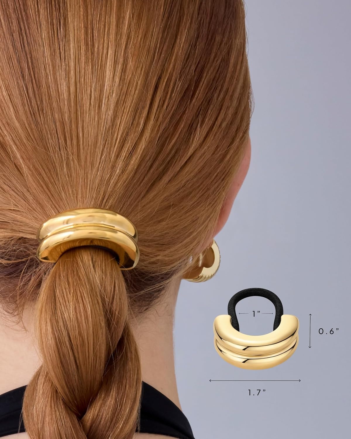 image:imagePAVOI 14K Yellow Gold Plated Dome Waterproof Chunky Metal Hair Band Ponytail Holders for Women Stainless Steel Statement Cuff Fashion Accessories Stretchy Gold Hair TiesDouble Arch Yellow Gold