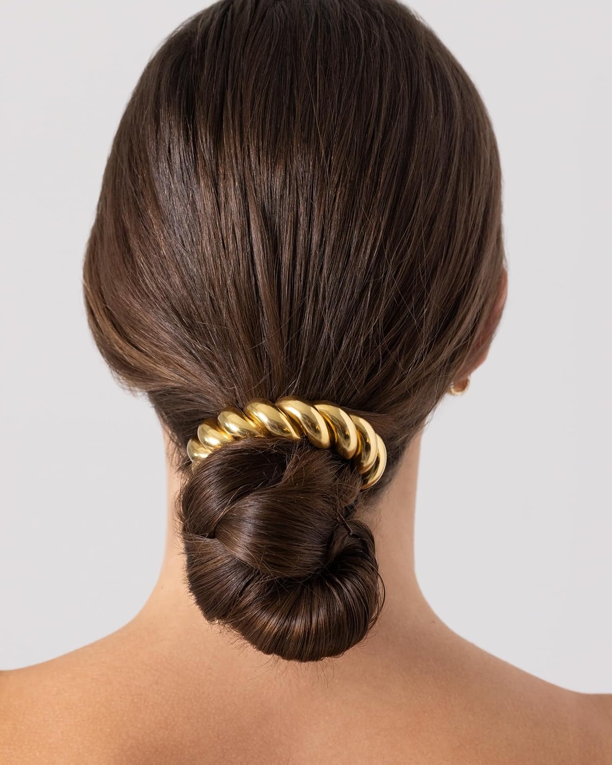 image:imagePAVOI 14K Yellow Gold Plated Dome Waterproof Chunky Metal Hair Band Ponytail Holders for Women Stainless Steel Statement Cuff Fashion Accessories Stretchy Gold Hair TiesCroissant Yellow Gold