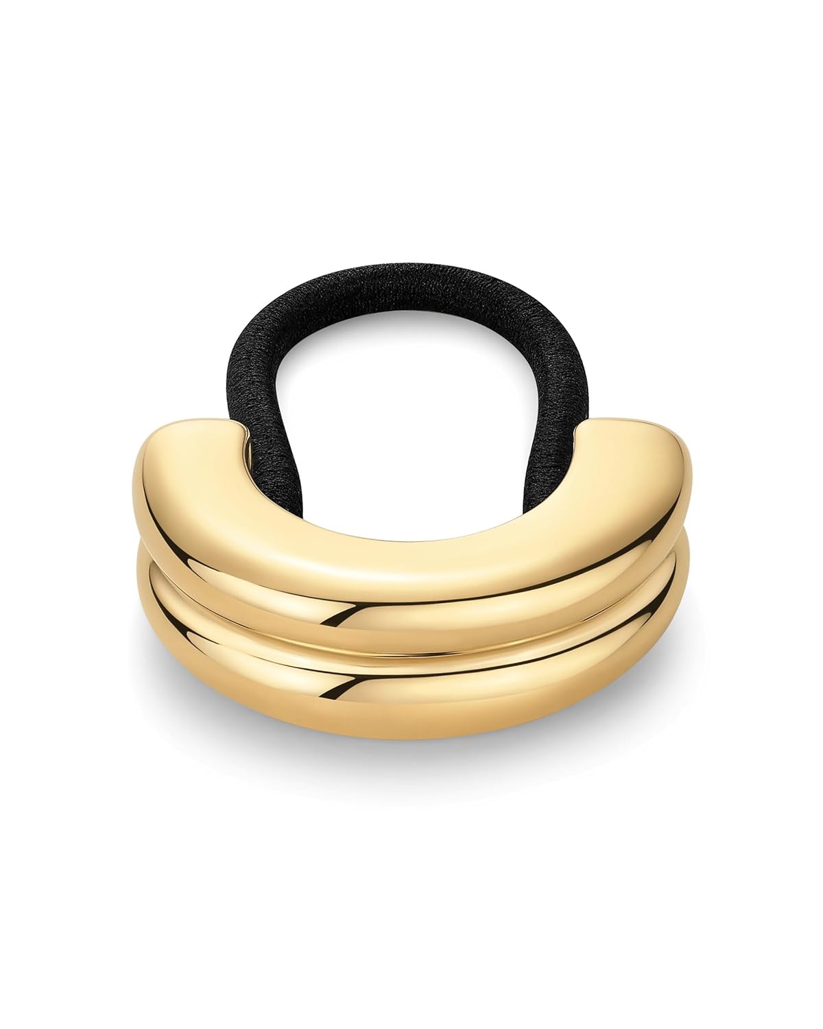 image:imagePAVOI 14K Yellow Gold Plated Dome Waterproof Chunky Metal Hair Band Ponytail Holders for Women Stainless Steel Statement Cuff Fashion Accessories Stretchy Gold Hair TiesDouble Arch Yellow Gold