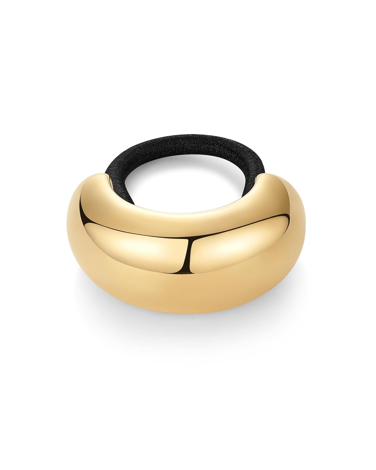image:imagePAVOI 14K Yellow Gold Plated Dome Waterproof Chunky Metal Hair Band Ponytail Holders for Women Stainless Steel Statement Cuff Fashion Accessories Stretchy Gold Hair TiesDome Yellow Gold