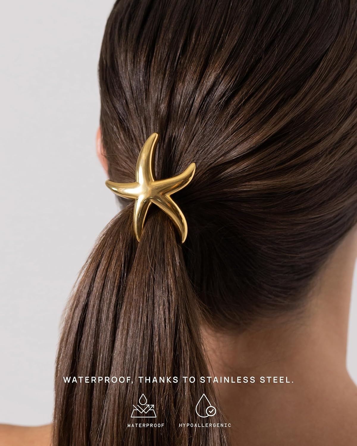 image:imagePAVOI 14K Yellow Gold Plated Dome Waterproof Chunky Metal Hair Band Ponytail Holders for Women Stainless Steel Statement Cuff Fashion Accessories Stretchy Gold Hair TiesStarfish Yellow Gold