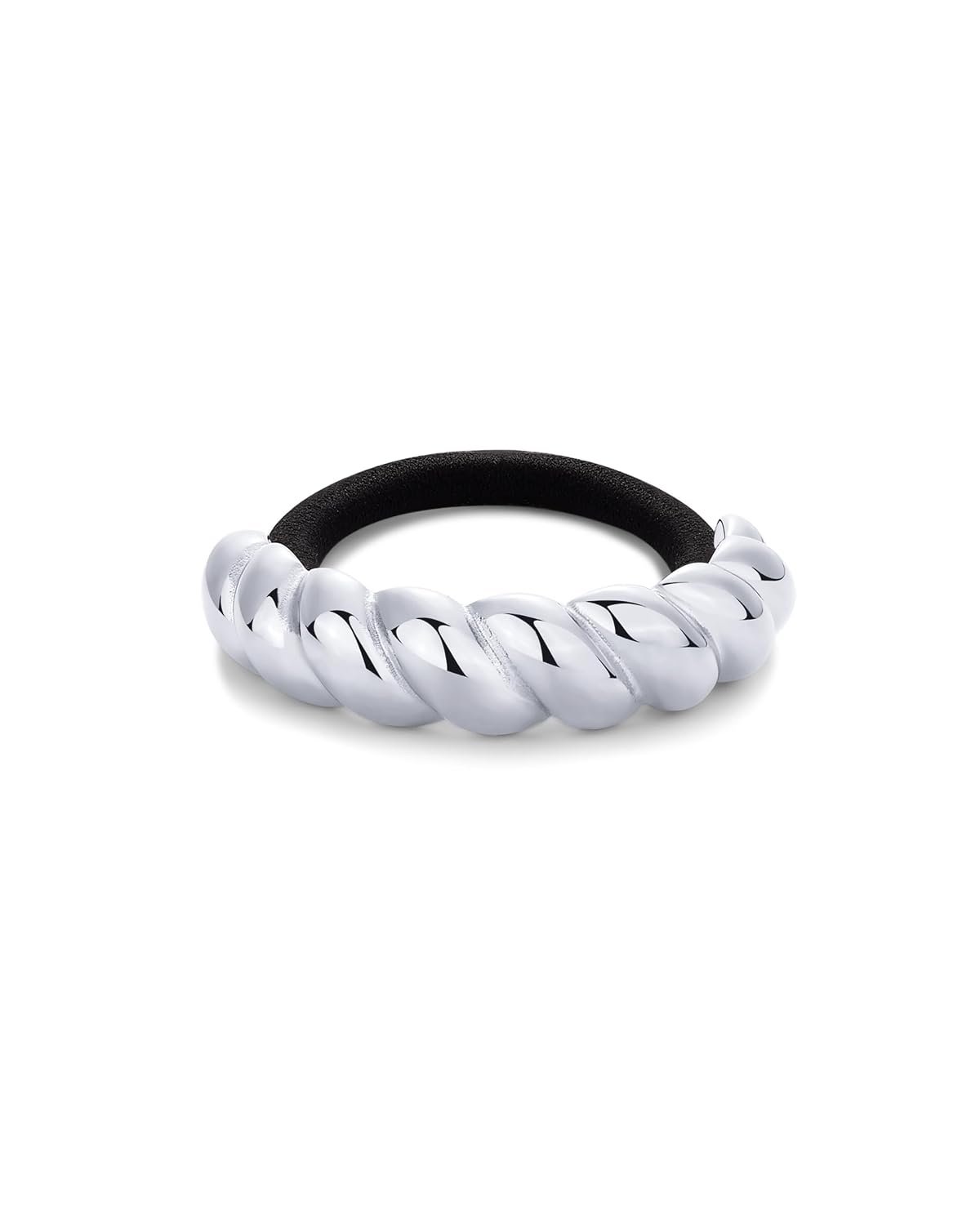 image:imagePAVOI 14K Yellow Gold Plated Dome Waterproof Chunky Metal Hair Band Ponytail Holders for Women Stainless Steel Statement Cuff Fashion Accessories Stretchy Gold Hair TiesTwisted White Gold