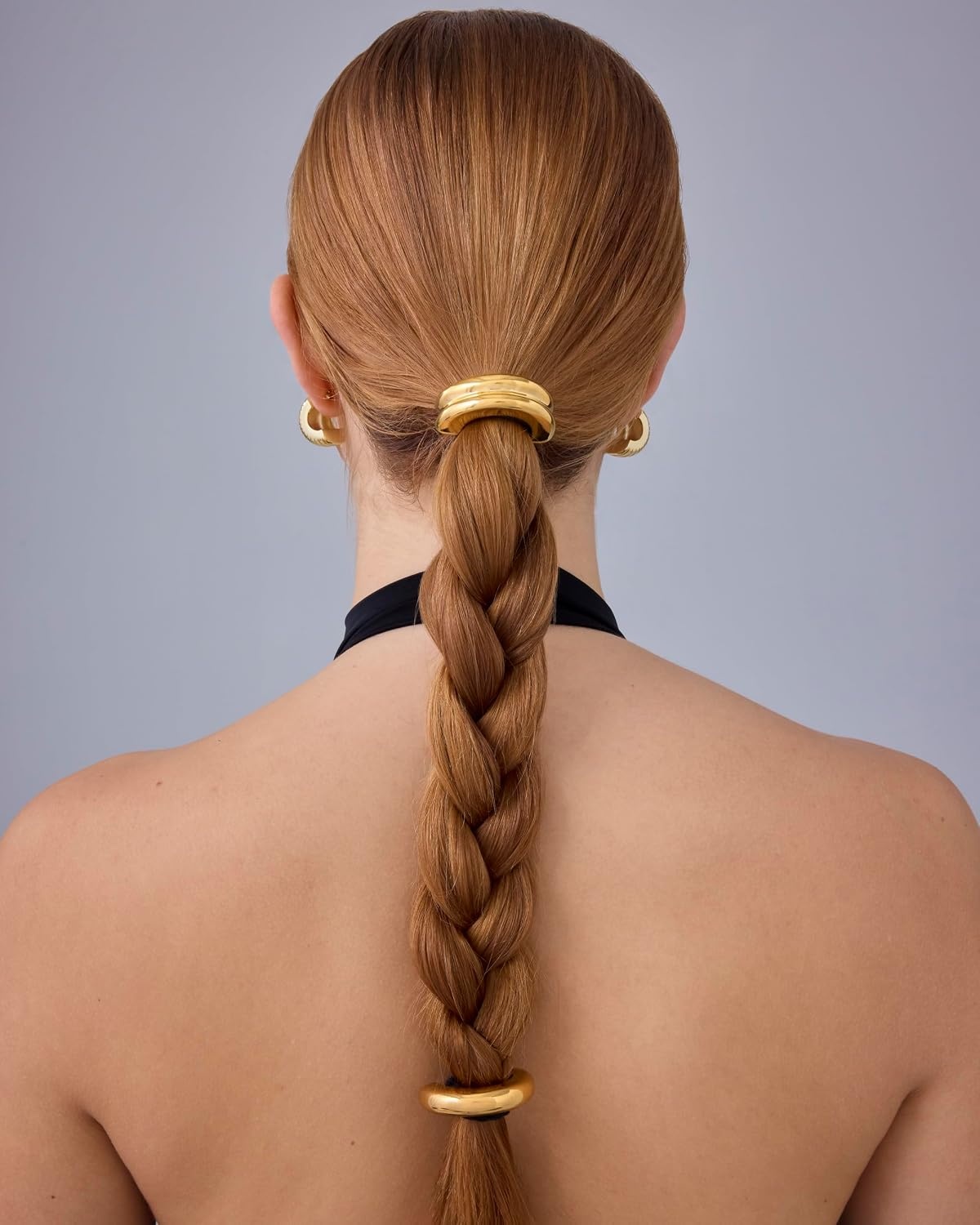 image:imagePAVOI 14K Yellow Gold Plated Dome Waterproof Chunky Metal Hair Band Ponytail Holders for Women Stainless Steel Statement Cuff Fashion Accessories Stretchy Gold Hair TiesDouble Arch White Gold