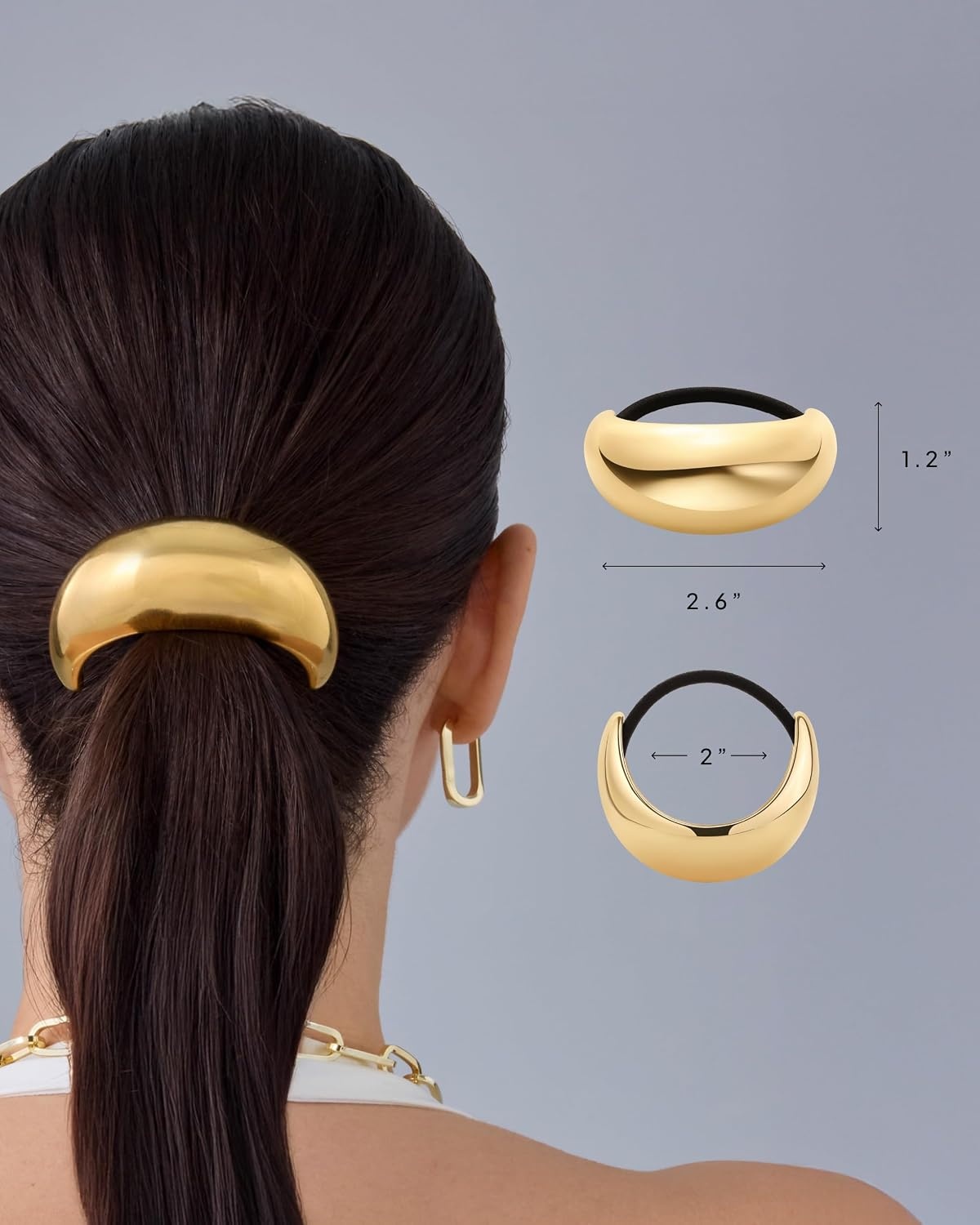 image:imagePAVOI 14K Yellow Gold Plated Dome Waterproof Chunky Metal Hair Band Ponytail Holders for Women Stainless Steel Statement Cuff Fashion Accessories Stretchy Gold Hair TiesChunky Yellow Gold