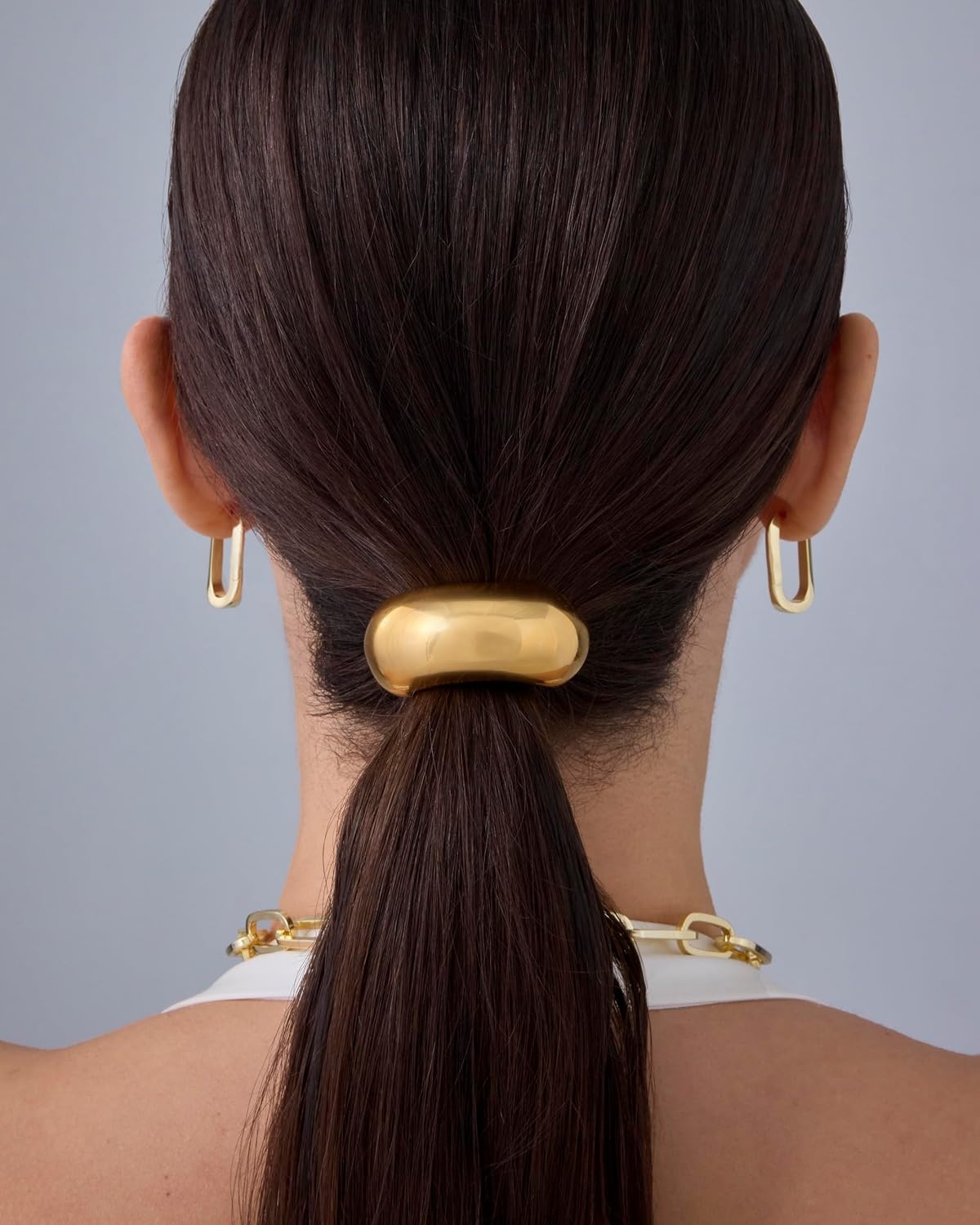 image:imagePAVOI 14K Yellow Gold Plated Dome Waterproof Chunky Metal Hair Band Ponytail Holders for Women Stainless Steel Statement Cuff Fashion Accessories Stretchy Gold Hair TiesDome White Gold