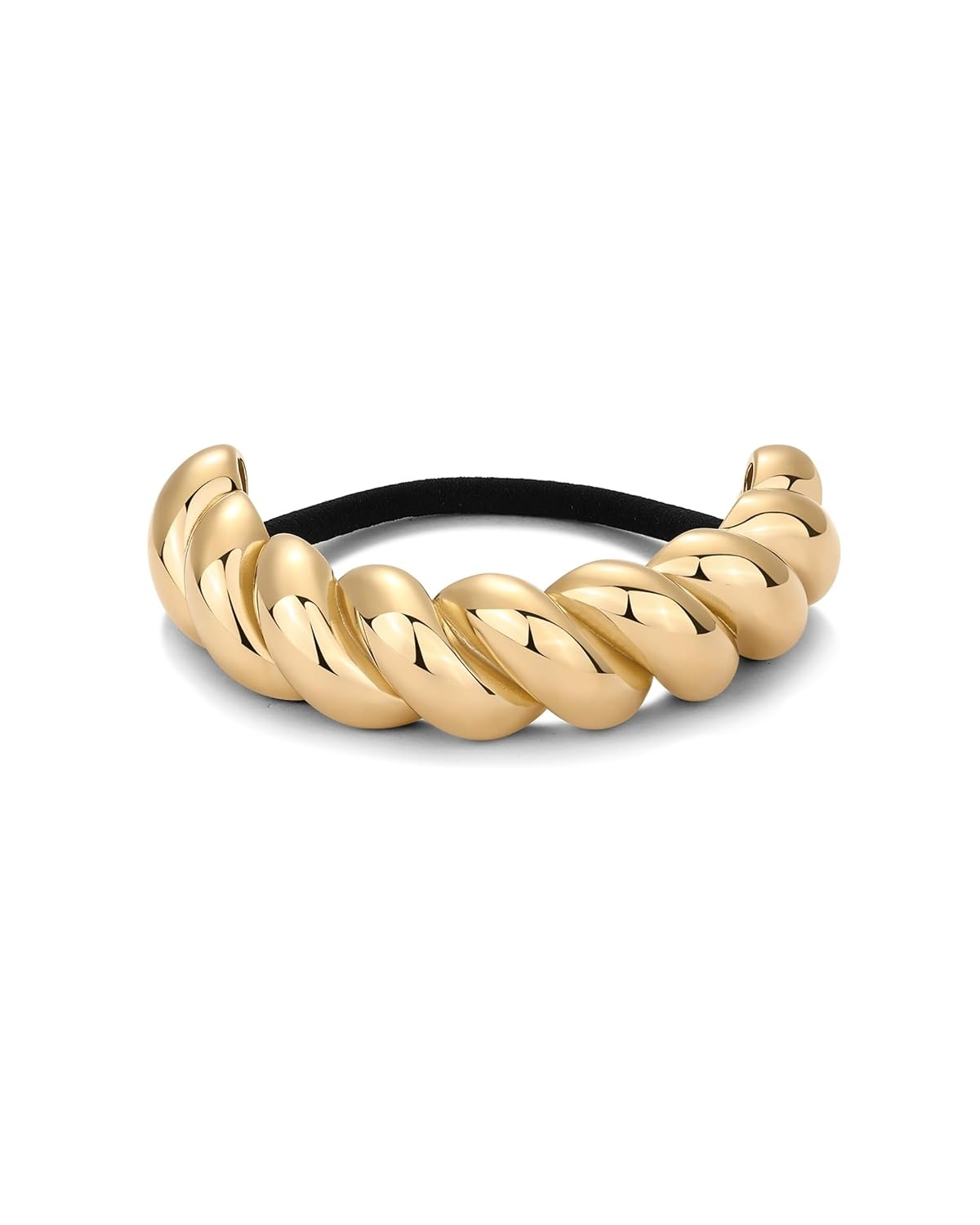 image:imagePAVOI 14K Yellow Gold Plated Dome Waterproof Chunky Metal Hair Band Ponytail Holders for Women Stainless Steel Statement Cuff Fashion Accessories Stretchy Gold Hair TiesCroissant Yellow Gold