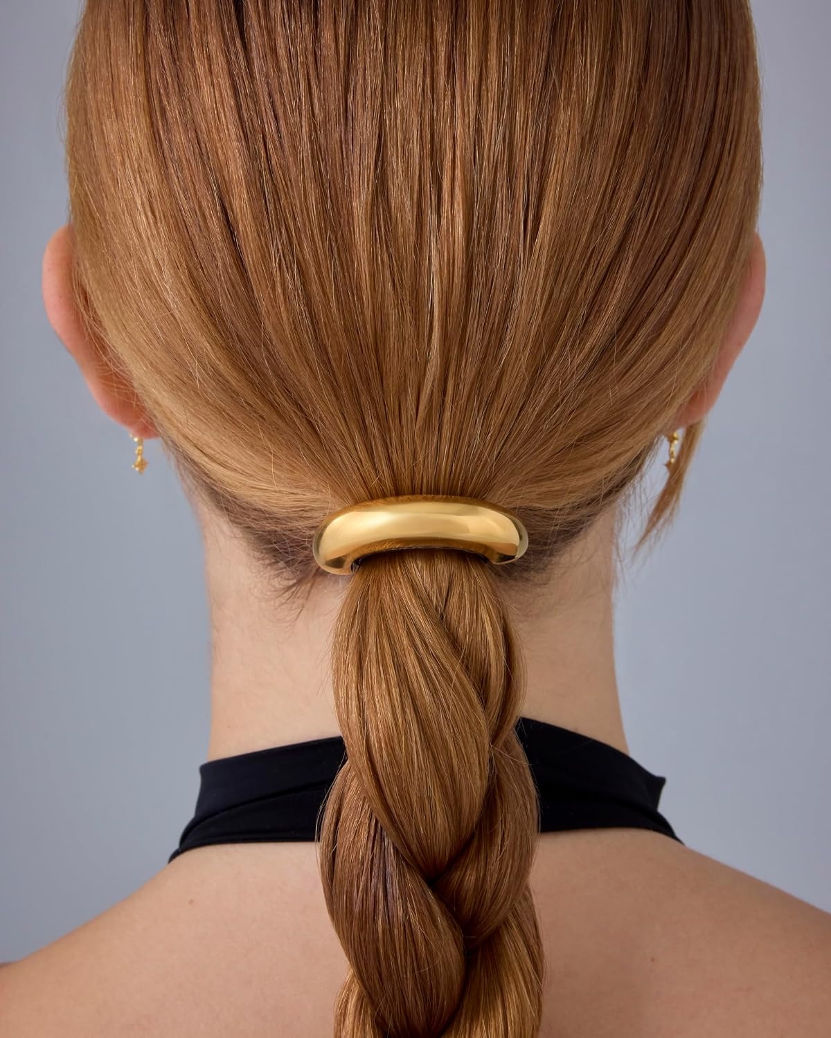image:imagePAVOI 14K Yellow Gold Plated Dome Waterproof Chunky Metal Hair Band Ponytail Holders for Women Stainless Steel Statement Cuff Fashion Accessories Stretchy Gold Hair TiesArch White Gold