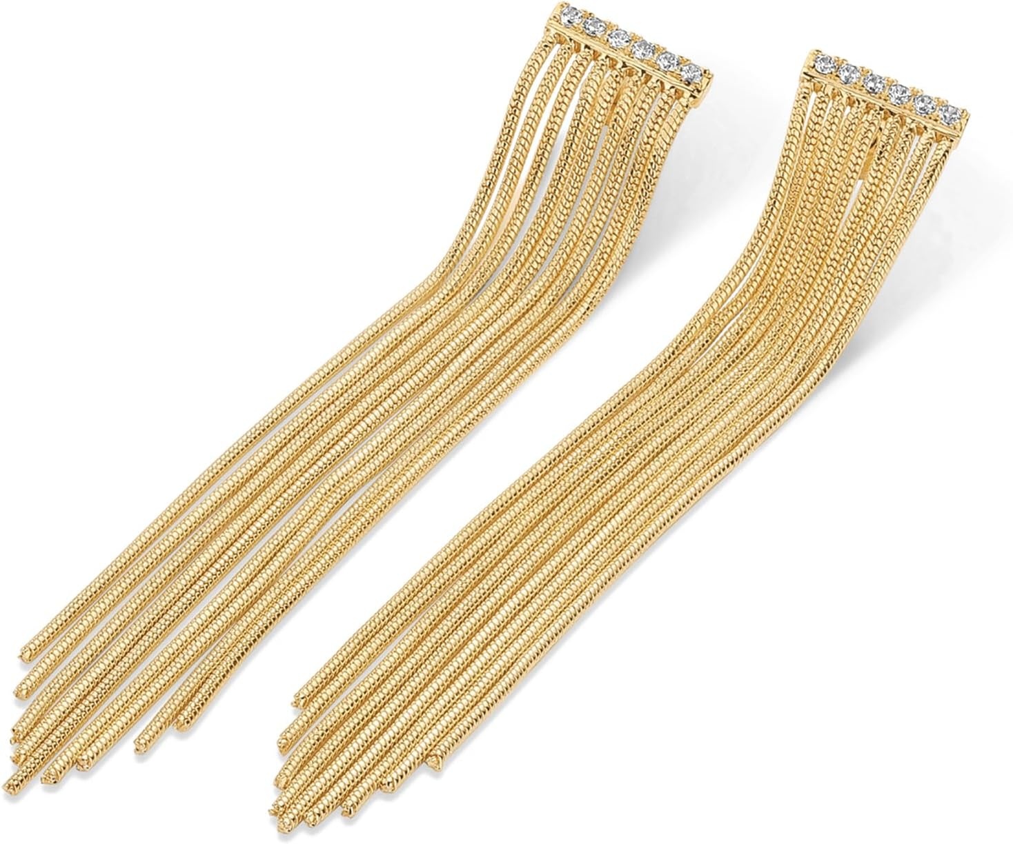 image:imagePAVOI 14K Yellow Gold Plated Long Tassel Dangle Earrings for Women Elegant Rhinestone Chain Chandelier Drop Earrings Statement Jewelry Bar Yellow Gold