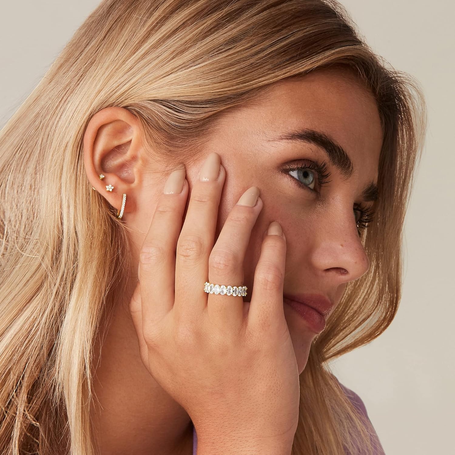 image:imagePAVOI 14K Yellow Gold Plated Love Rings Oval Cubic Zirconia 5mm Stackable Yellow Gold Rings for Women Size 7