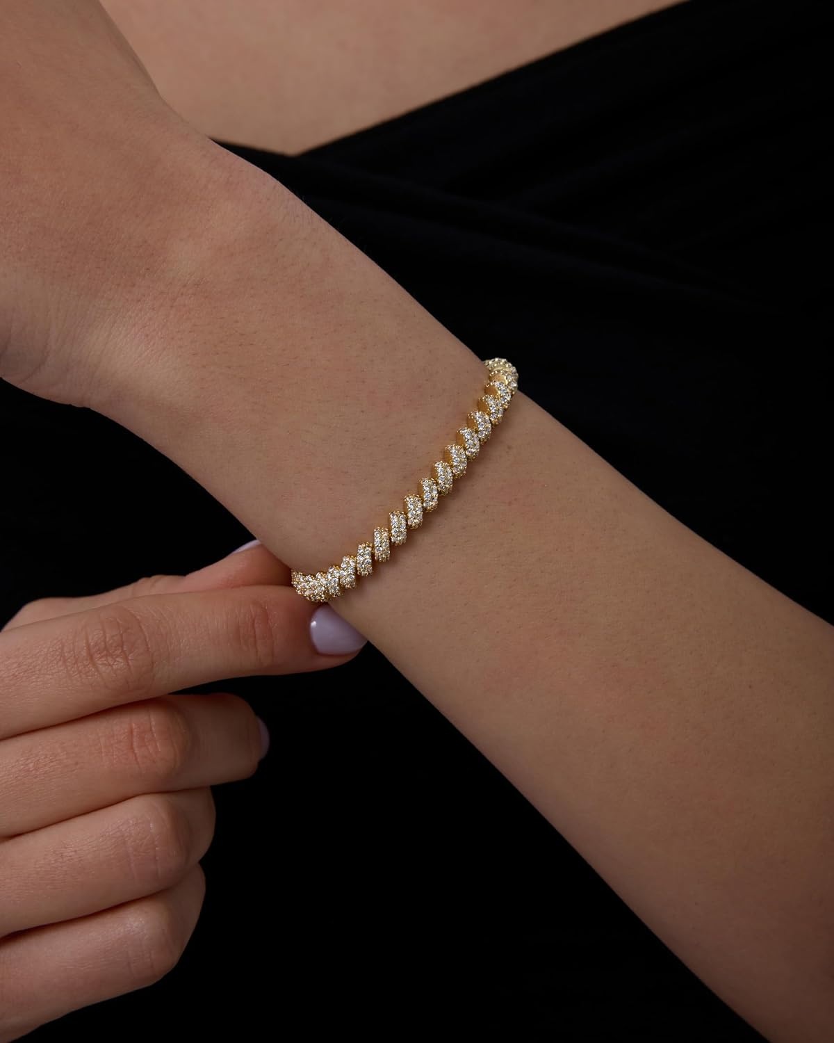 image:imagePAVOI 14K Yellow Gold Plated Tennis Bracelets San Marco Statement Tennis Gold Bracelet for Women with Cubic Zirconia Adjustable Box Clasp with Safety Latch Trendy Bridal Jewelry Yellow 7