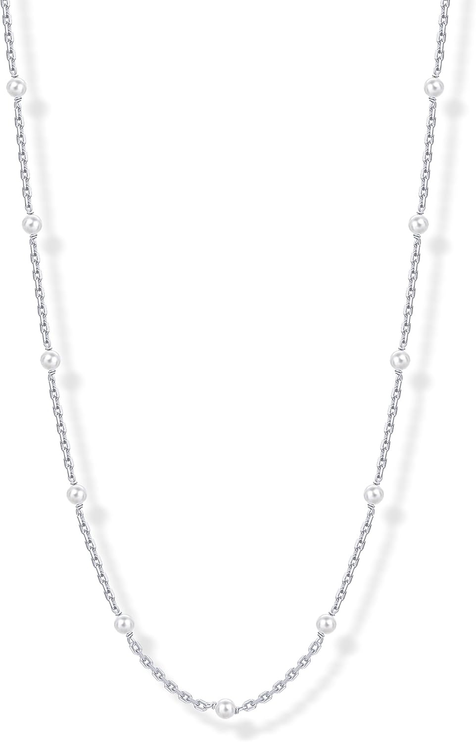 image:imagePAVOI 14K18K Gold Plated Dainty Pearl Necklaces for Women Station Beaded Choker Paperclip Chain Gold Pearl Necklace Bridal JewelryWhite Gold