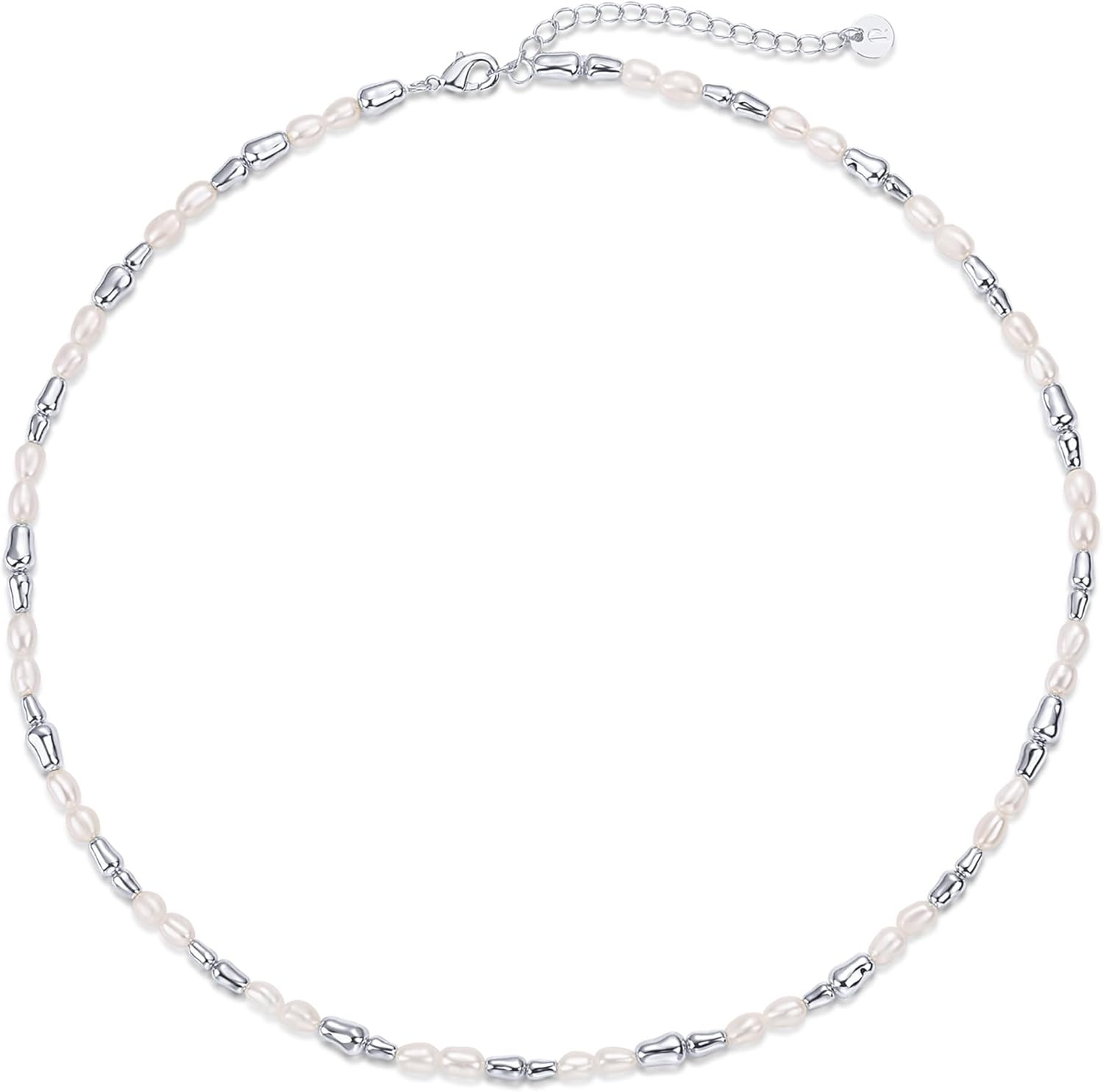 image:imagePAVOI 14K18K Gold Plated Dainty Pearl Necklaces for Women Station Beaded Choker Paperclip Chain Gold Pearl Necklace Bridal JewelryWhite Gold