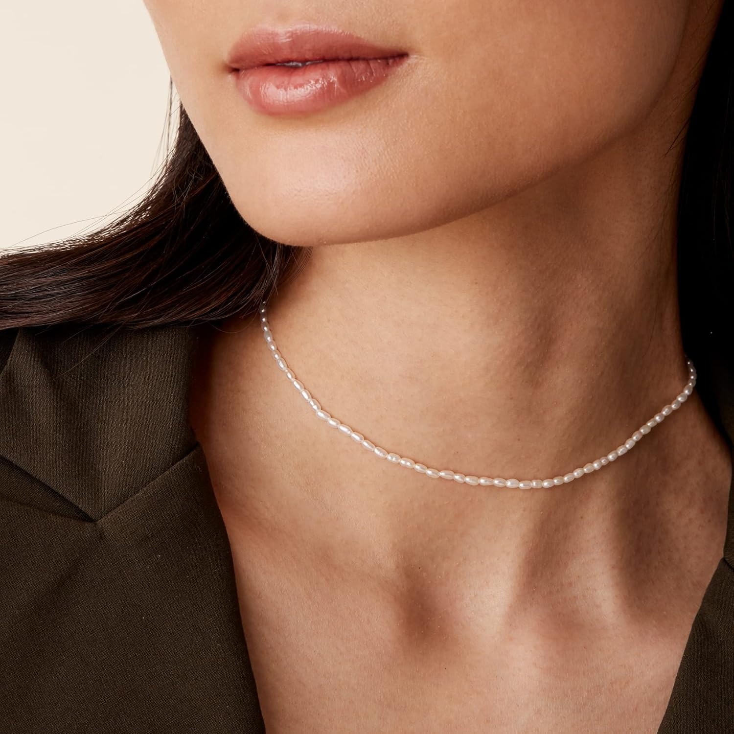 image:imagePAVOI 14K18K Gold Plated Dainty Pearl Necklaces for Women Station Beaded Choker Paperclip Chain Gold Pearl Necklace Bridal JewelryYellow Gold