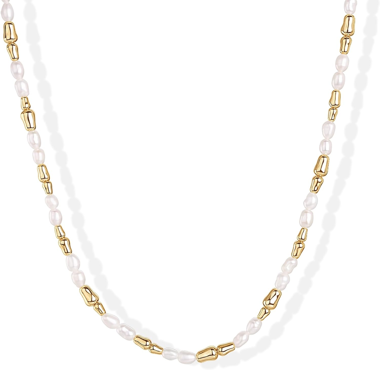 image:imagePAVOI 14K18K Gold Plated Dainty Pearl Necklaces for Women Station Beaded Choker Paperclip Chain Gold Pearl Necklace Bridal JewelryYellow Gold