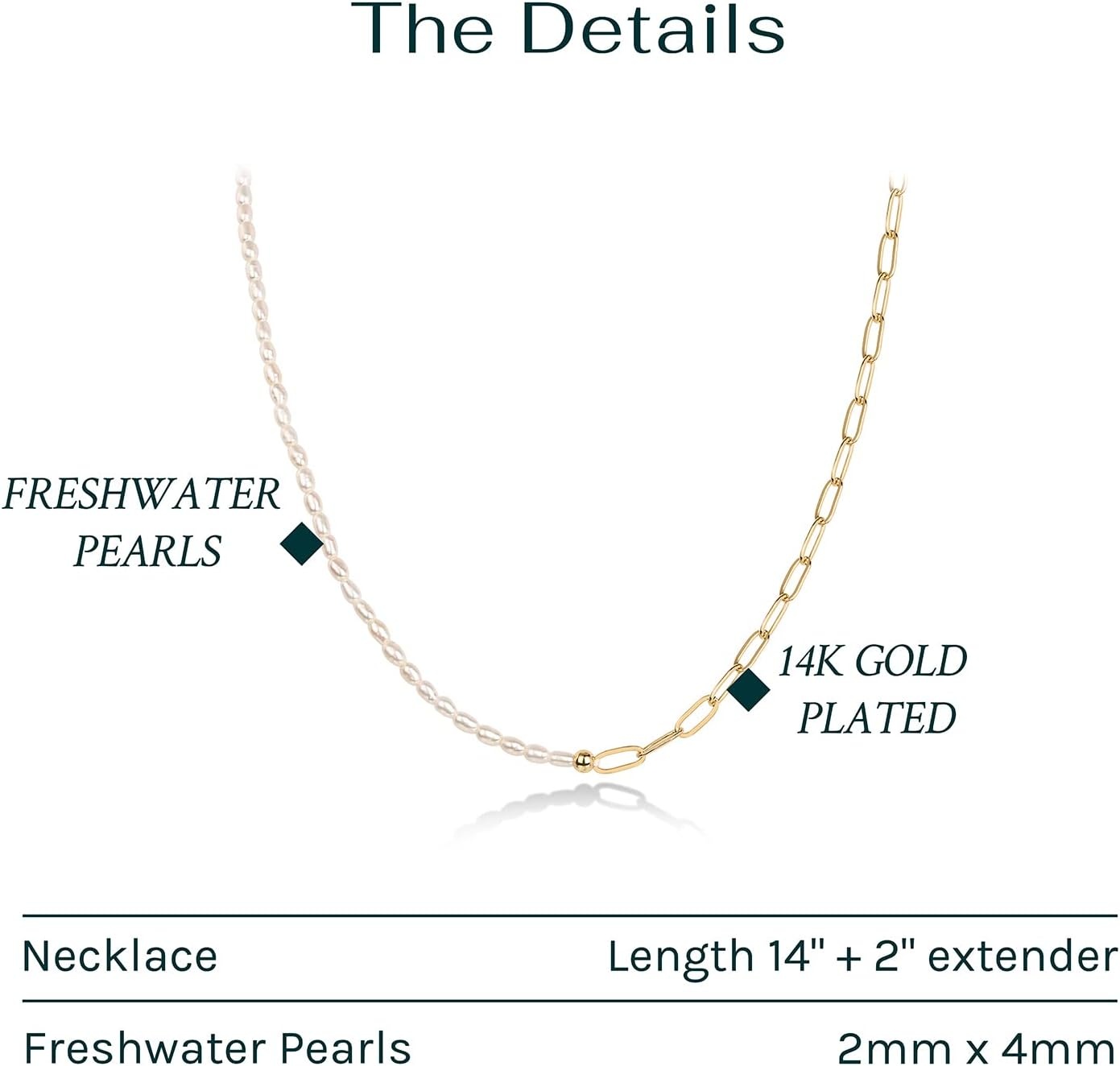 image:imagePAVOI 14K18K Gold Plated Dainty Pearl Necklaces for Women Station Beaded Choker Paperclip Chain Gold Pearl Necklace Bridal JewelryYellow Gold