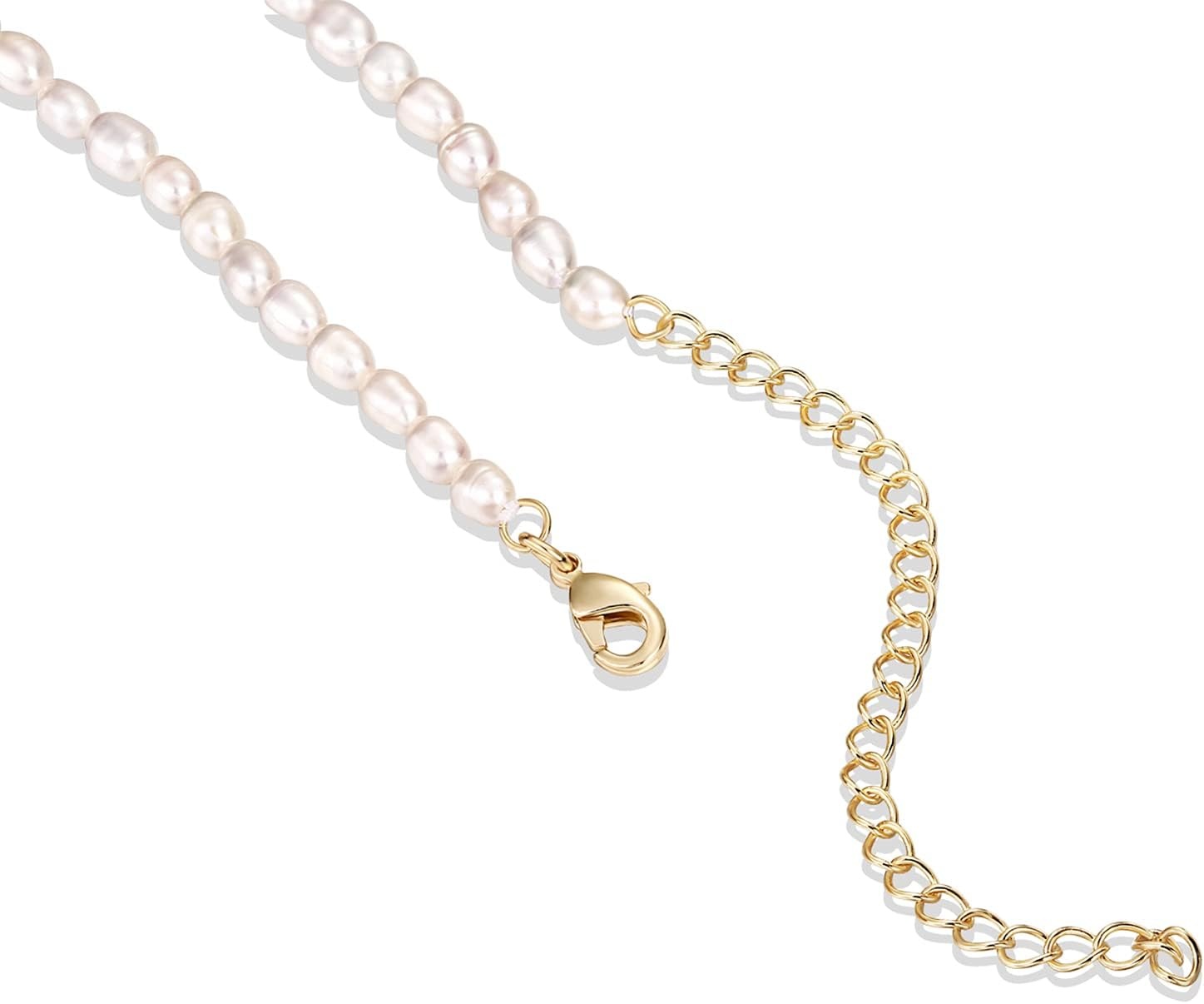 image:imagePAVOI 14K18K Gold Plated Dainty Pearl Necklaces for Women Station Beaded Choker Paperclip Chain Gold Pearl Necklace Bridal JewelryYellow Gold