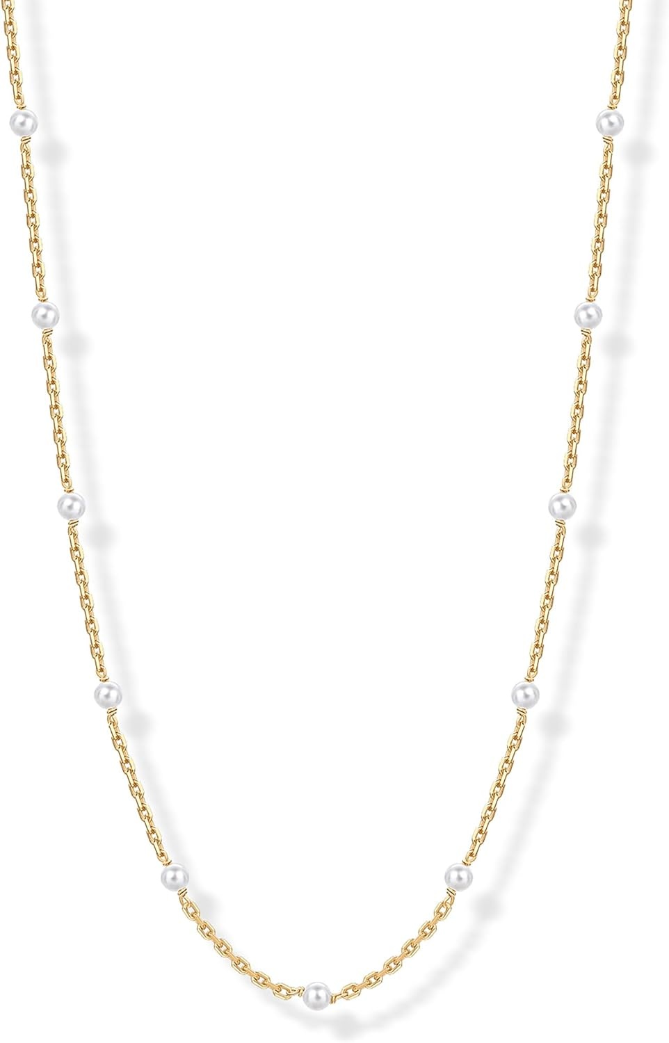 image:imagePAVOI 14K18K Gold Plated Dainty Pearl Necklaces for Women Station Beaded Choker Paperclip Chain Gold Pearl Necklace Bridal JewelryYellow Gold
