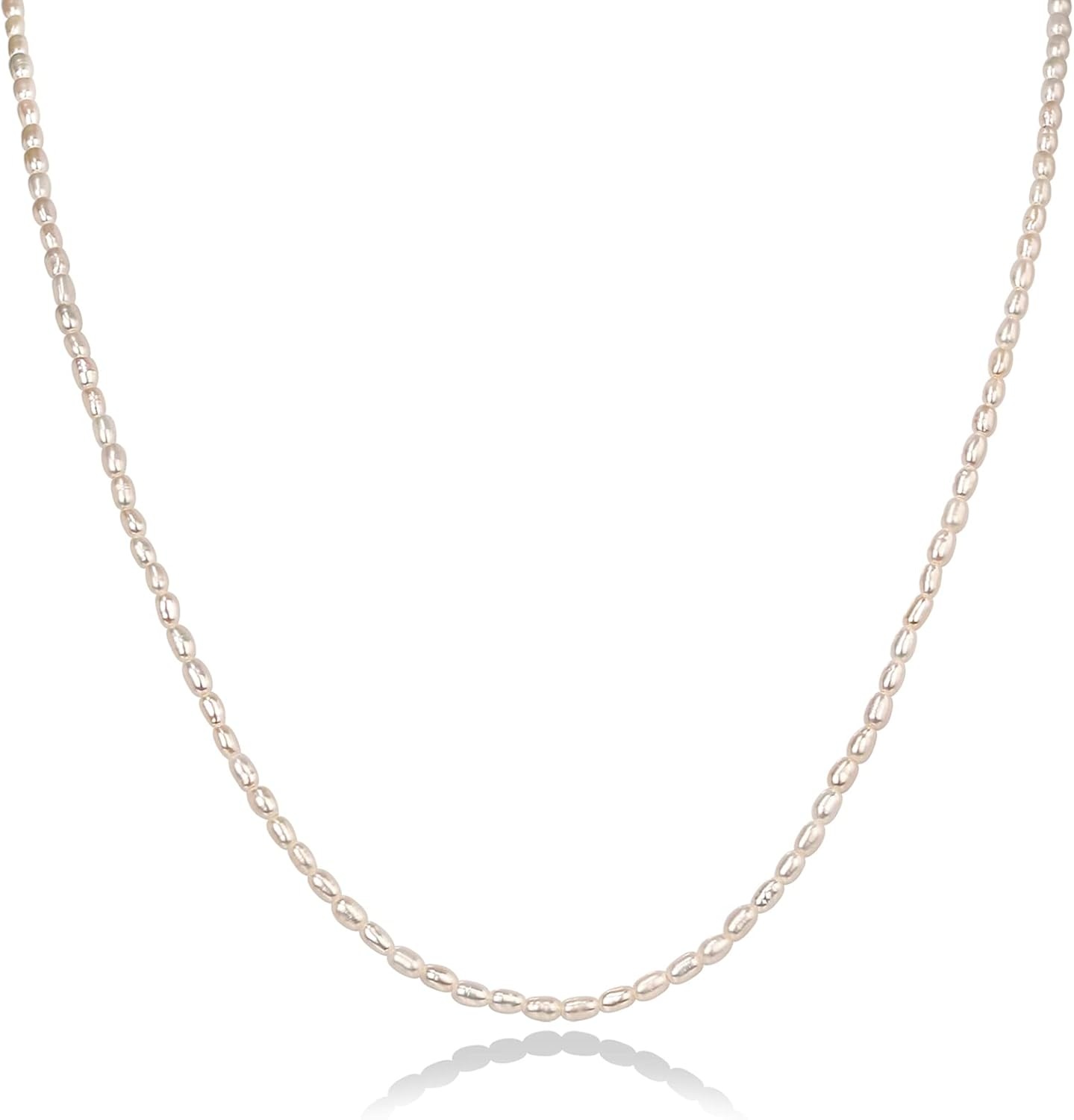 image:imagePAVOI 14K18K Gold Plated Dainty Pearl Necklaces for Women Station Beaded Choker Paperclip Chain Gold Pearl Necklace Bridal JewelryYellow Gold