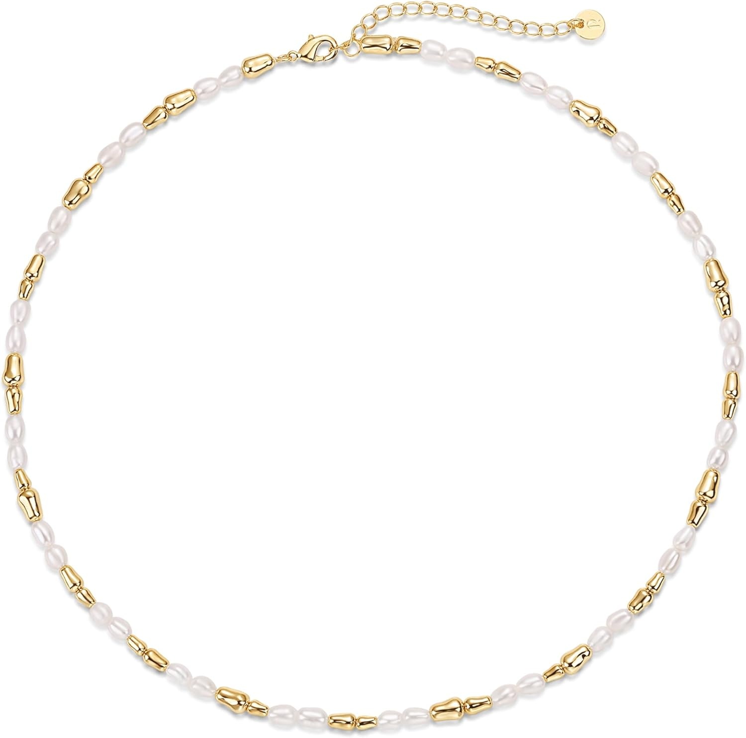image:imagePAVOI 14K18K Gold Plated Dainty Pearl Necklaces for Women Station Beaded Choker Paperclip Chain Gold Pearl Necklace Bridal JewelryYellow Gold
