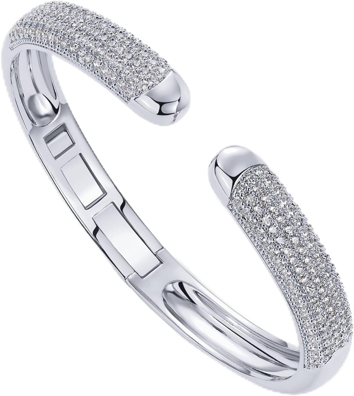 image:imagePAVOI 14k Gold Plated Cuff Bracelets CZ Cuff Gold Bracelets for Women with Premium Pave Setting Waterproof Hypoallergenic Jewelry Trendy Elegant Style Bangle DesignWhite Gold