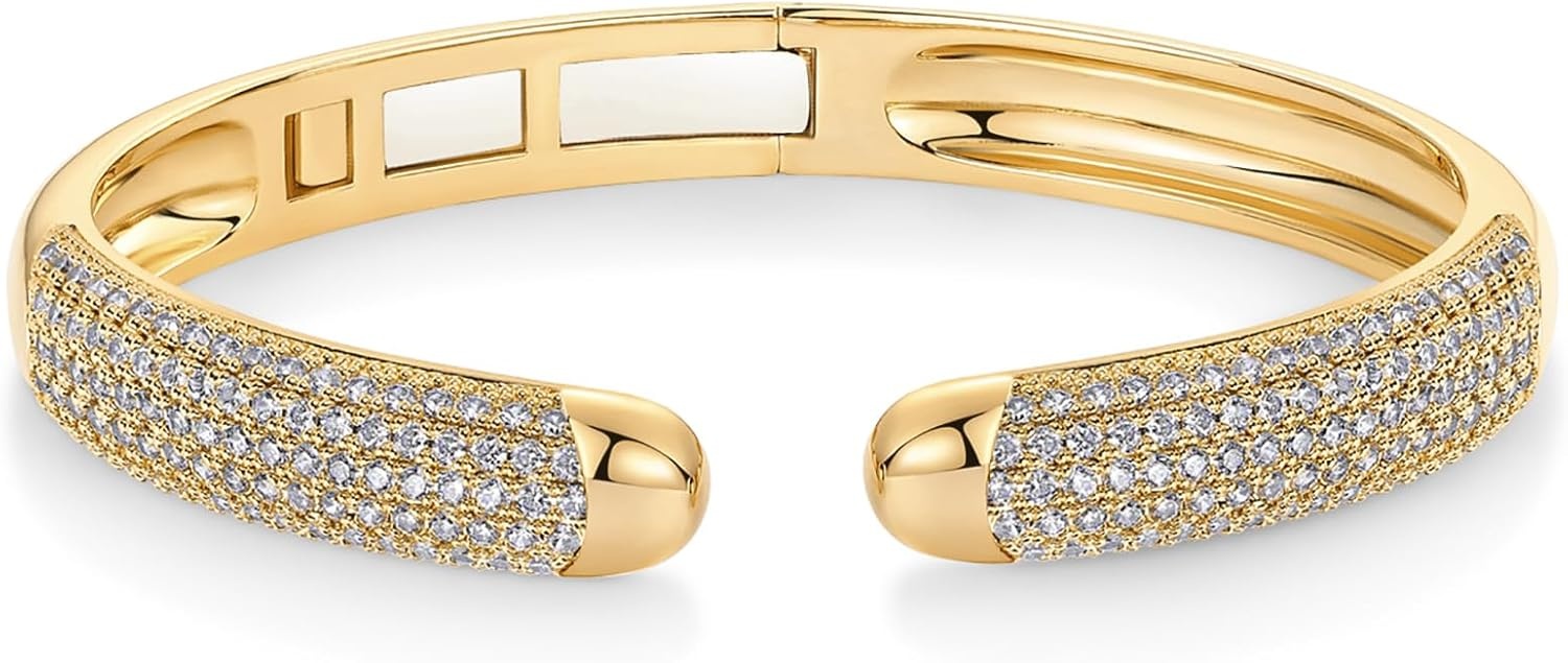 image:imagePAVOI 14k Gold Plated Cuff Bracelets CZ Cuff Gold Bracelets for Women with Premium Pave Setting Waterproof Hypoallergenic Jewelry Trendy Elegant Style Bangle DesignYellow Gold