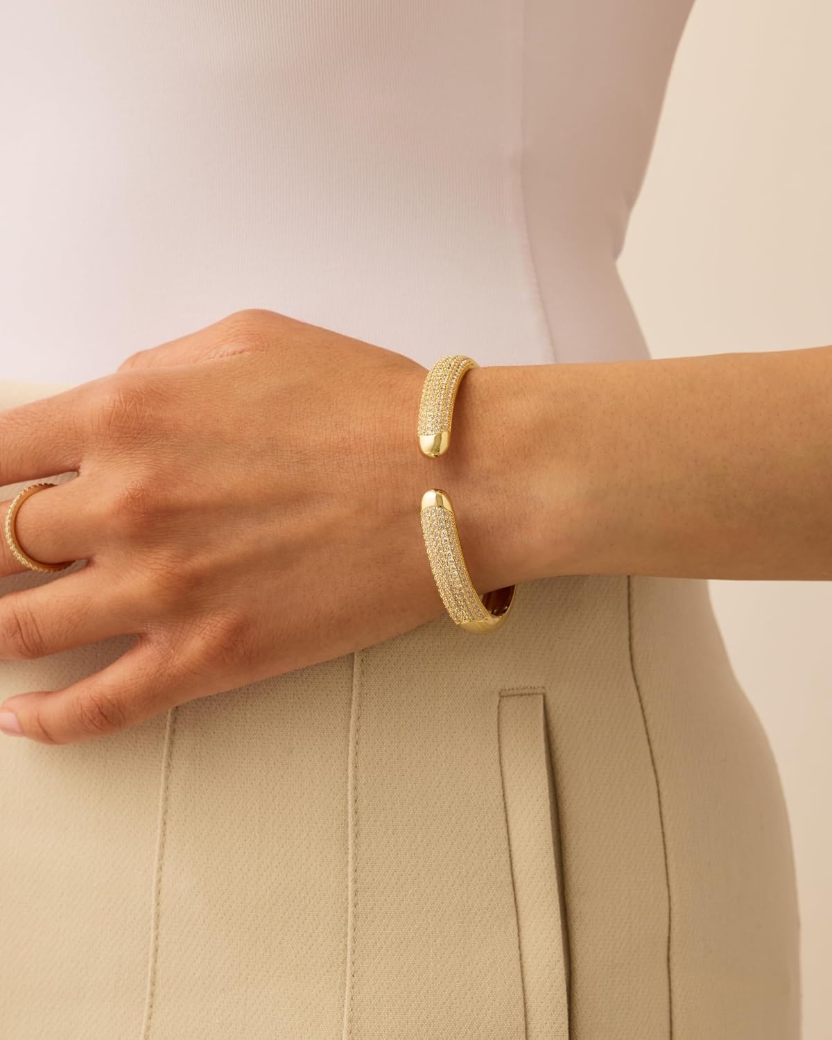 image:imagePAVOI 14k Gold Plated Cuff Bracelets CZ Cuff Gold Bracelets for Women with Premium Pave Setting Waterproof Hypoallergenic Jewelry Trendy Elegant Style Bangle DesignYellow Gold