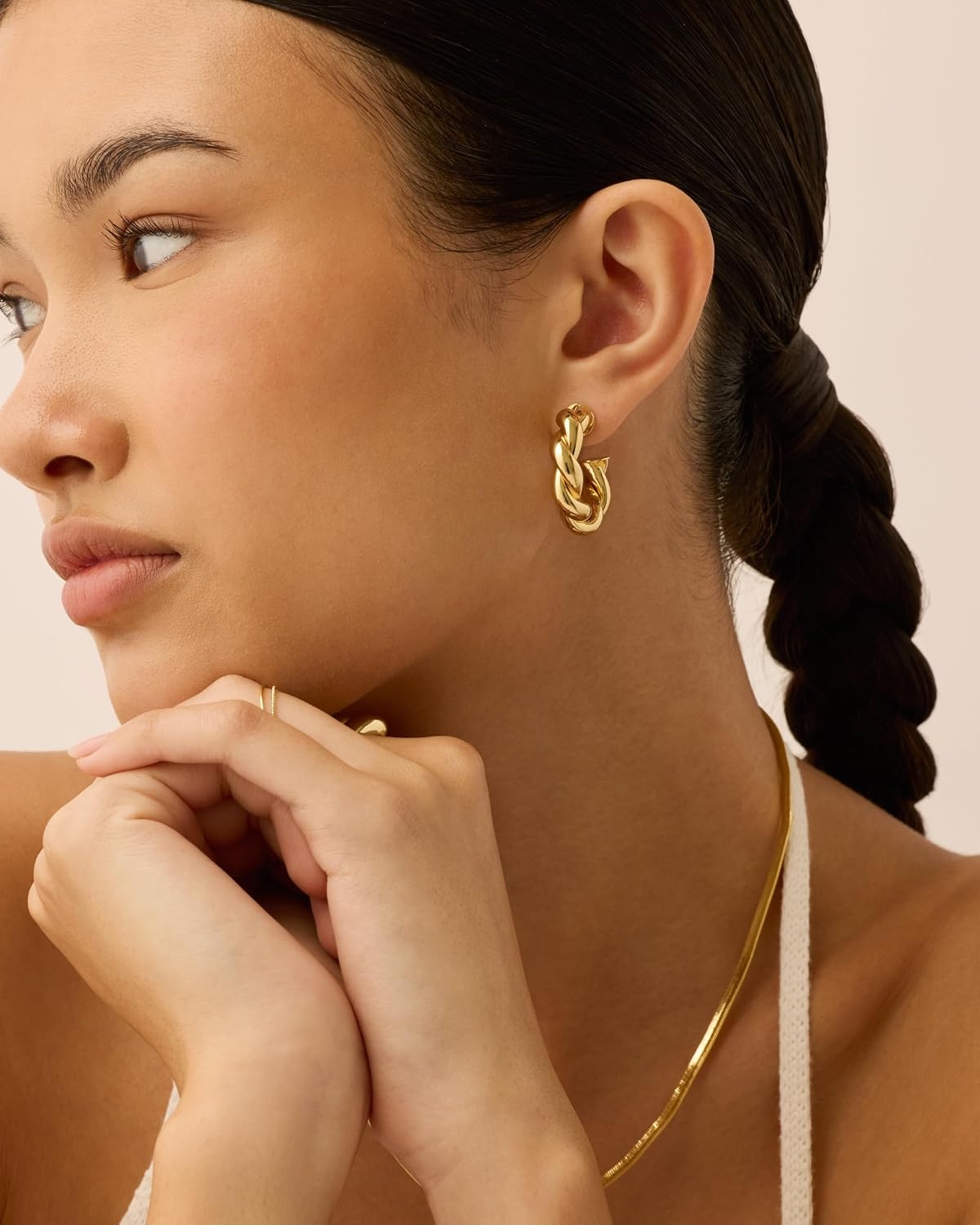 image:imagePAVOI 14k Gold Plated Hoop Earrings for Women Twisted Rope Design Chunky Gold Earrings Hypoallergenic Statement Fashion Jewelry 30mmYellow Gold