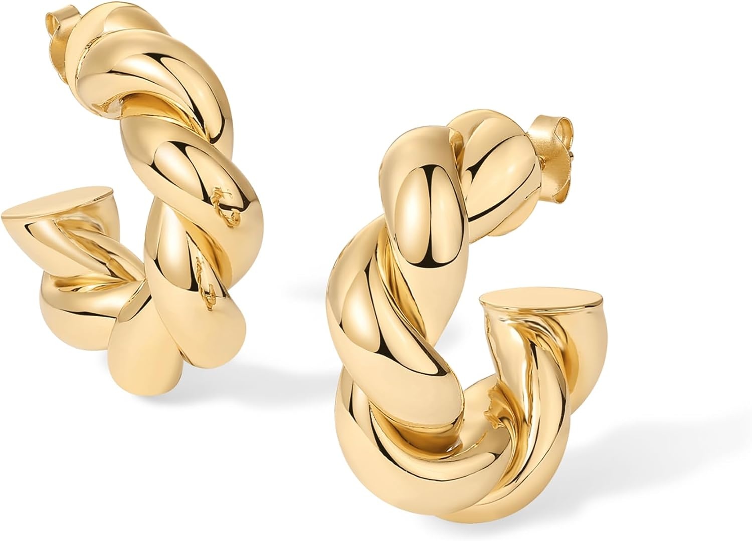 image:imagePAVOI 14k Gold Plated Hoop Earrings for Women Twisted Rope Design Chunky Gold Earrings Hypoallergenic Statement Fashion Jewelry 30mmYellow Gold