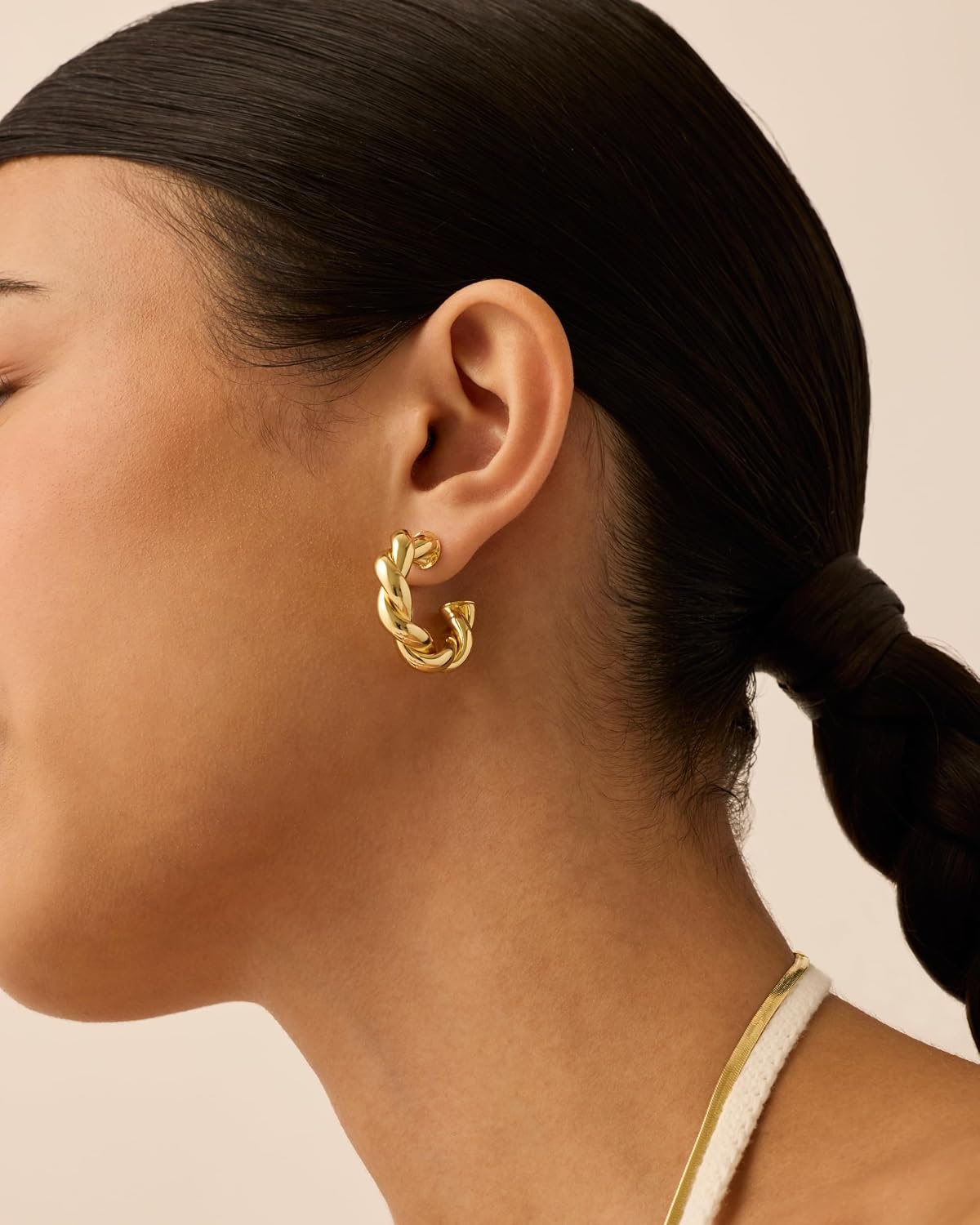 image:imagePAVOI 14k Gold Plated Hoop Earrings for Women Twisted Rope Design Chunky Gold Earrings Hypoallergenic Statement Fashion Jewelry 30mmYellow Gold