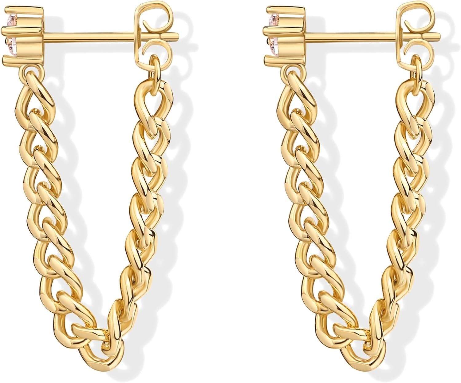 image:imagePAVOI 18K Gold Plated 925 Sterling Silver Dangle Chain Earrings for Women Cubic Zirconia Studs amp Earscapes EarringsYellow Gold
