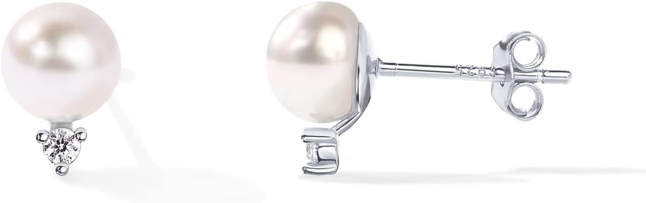 image:imagePAVOI 18K Gold Plated 925 Sterling Silver Post Cubic Zirconia AAA Quality Handpicked Freshwater Cultured Stud Button Pearl EarringsWhite Gold