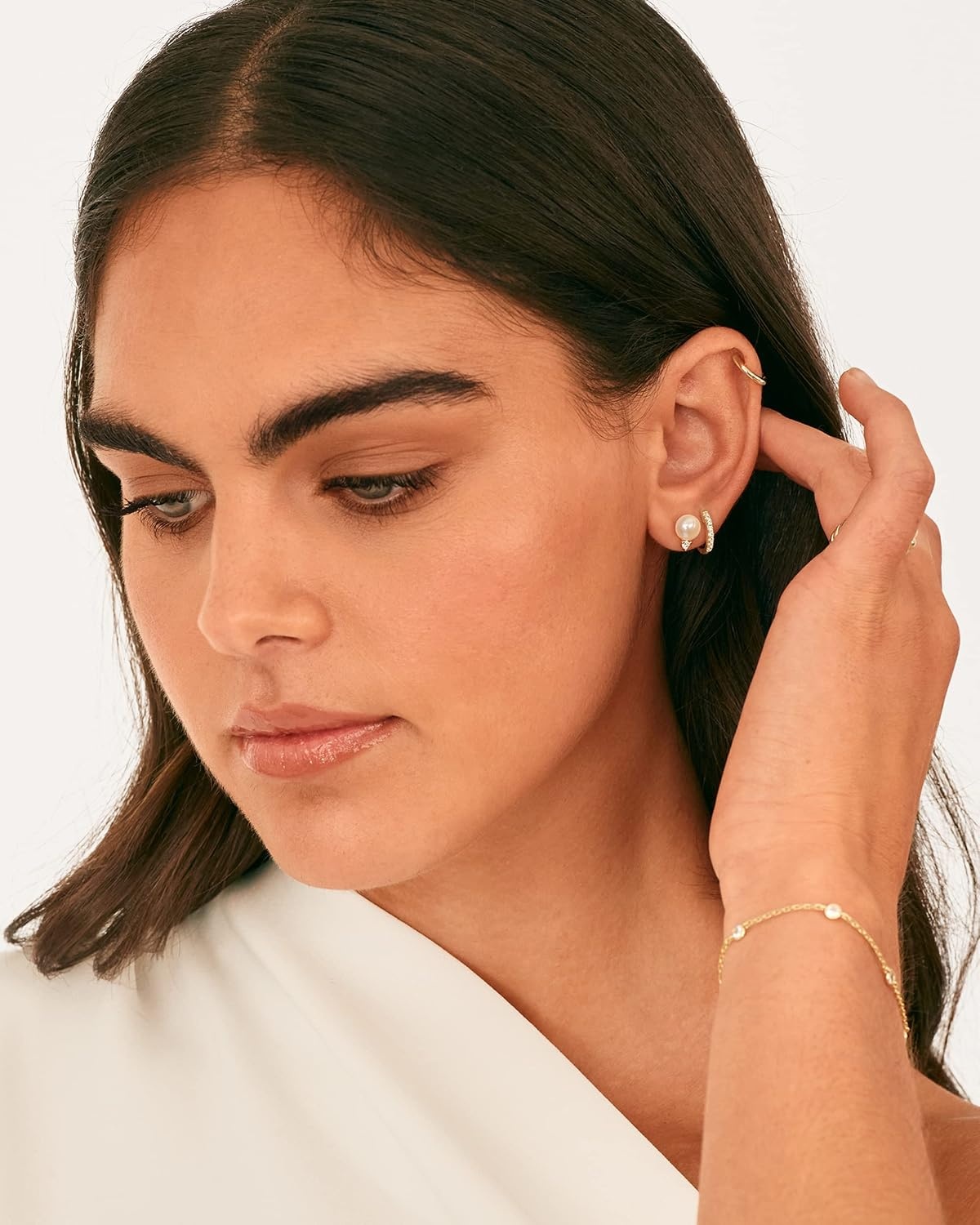 image:imagePAVOI 18K Gold Plated 925 Sterling Silver Post Cubic Zirconia AAA Quality Handpicked Freshwater Cultured Stud Button Pearl EarringsWhite Gold
