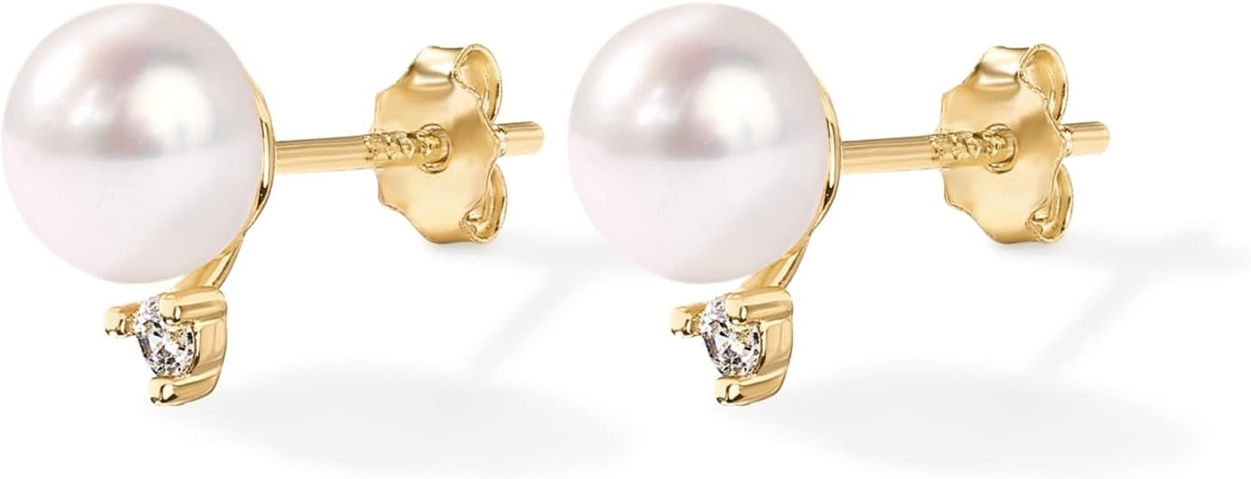 image:imagePAVOI 18K Gold Plated 925 Sterling Silver Post Cubic Zirconia AAA Quality Handpicked Freshwater Cultured Stud Button Pearl EarringsYellow Gold