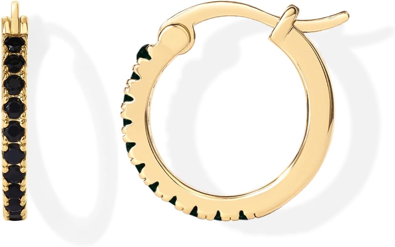 image:imagePAVOI 18K Gold Plated 925 Sterling Silver Post Cubic Zirconia Hoop Earrings for Women Colored Cubic Zirconia Hoops Green Purple Ombre Black 15mm EarringsYellow Gold