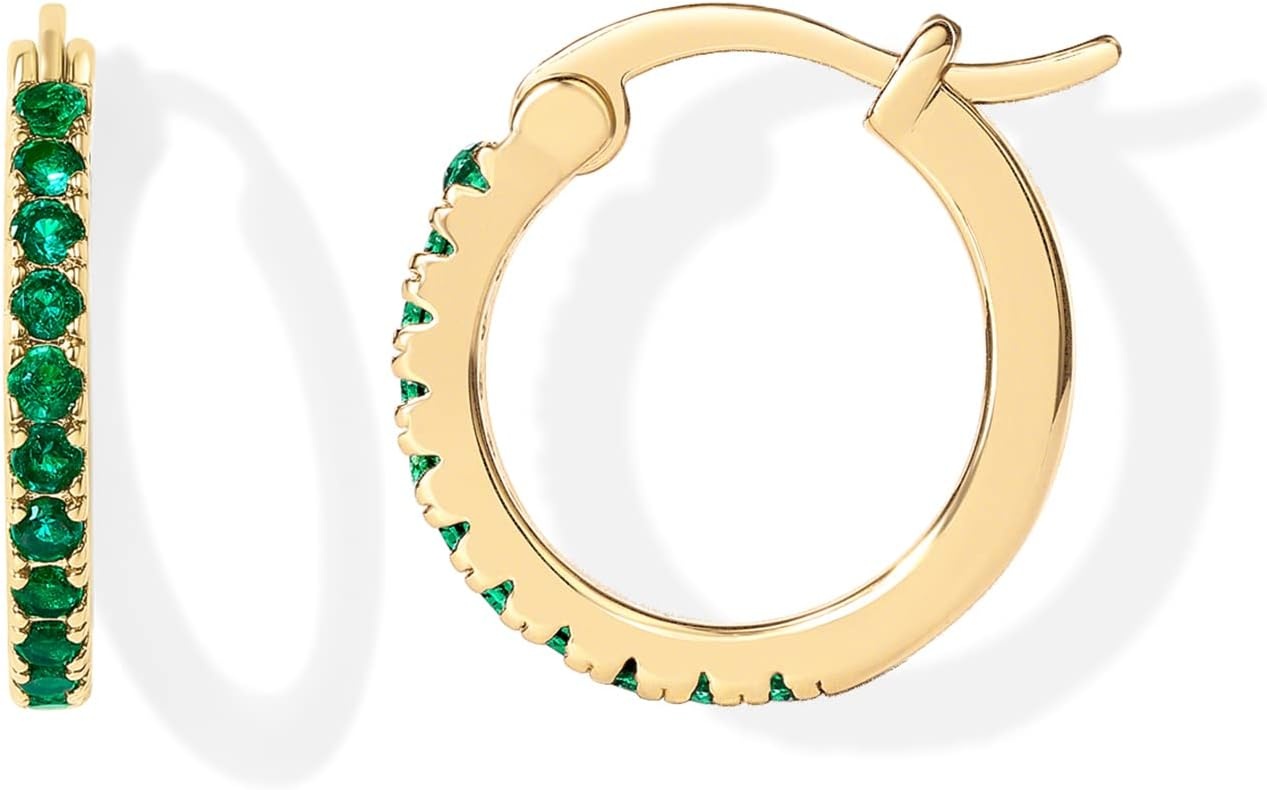 image:imagePAVOI 18K Gold Plated 925 Sterling Silver Post Cubic Zirconia Hoop Earrings for Women Colored Cubic Zirconia Hoops Green Purple Ombre Black 15mm EarringsYellow Gold